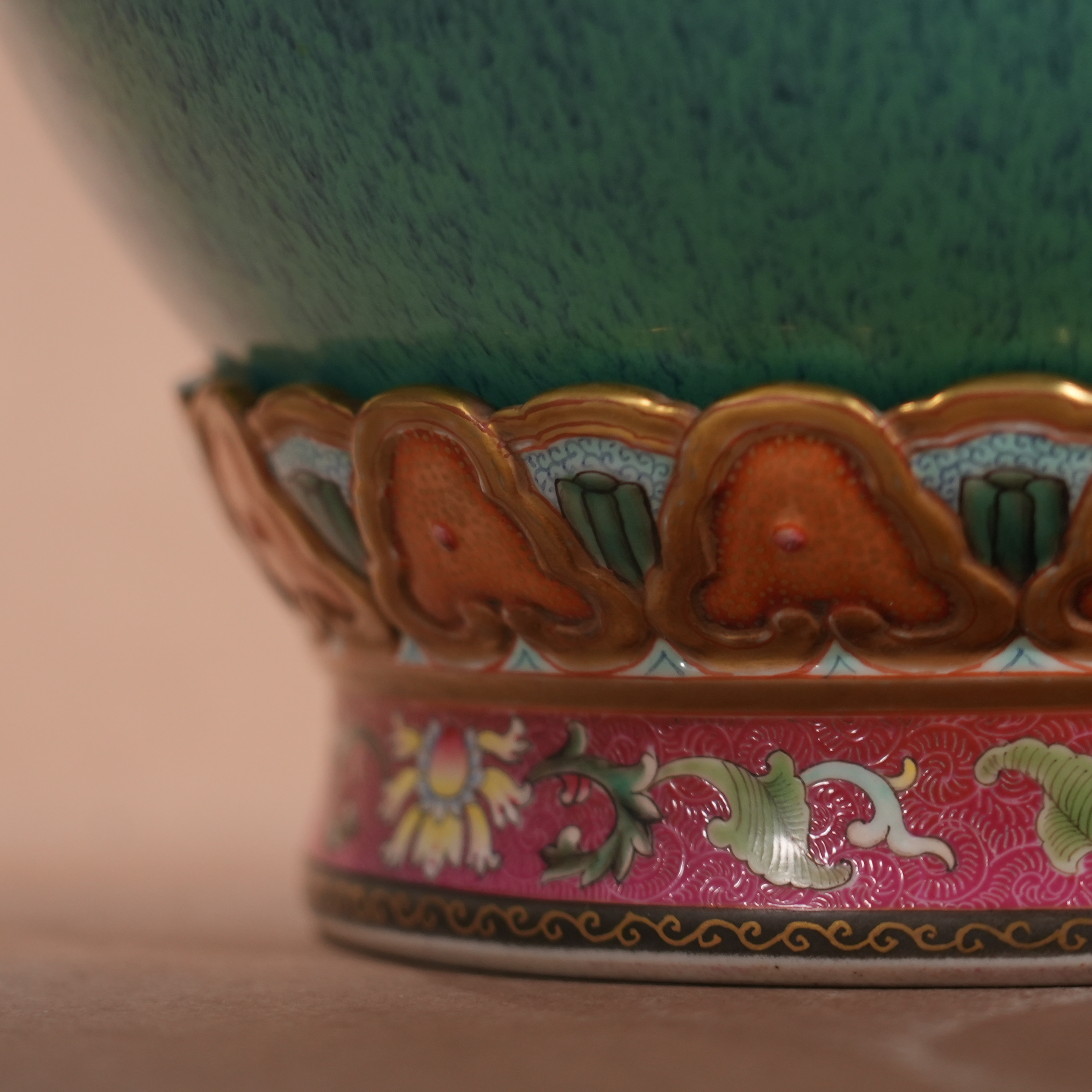 Ancient Chinese Famille Rose and Jun-Glazed Double Gourd Vase with Elephant Handles