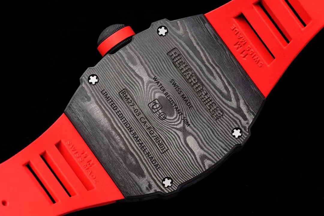 Replica RM 27-03 Rafael Nadal Black Tourbillon Red Rubber Strap