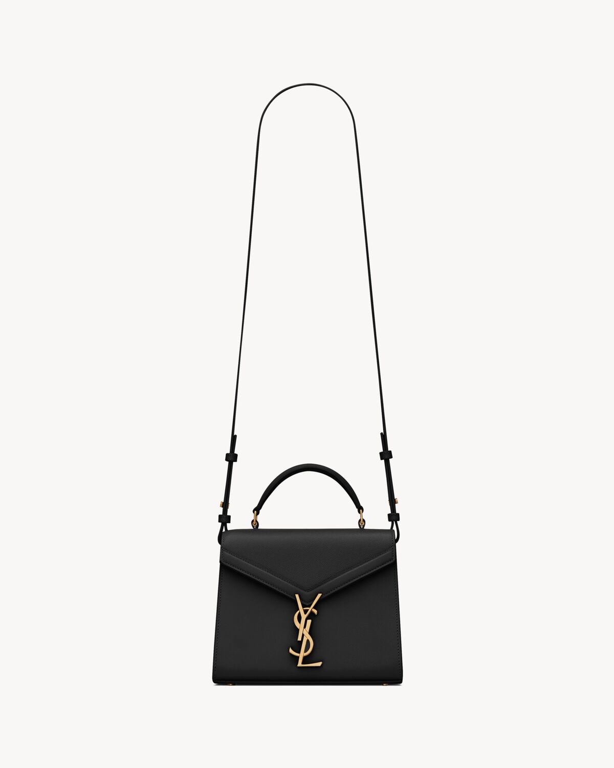 cassandra mini top handle bag in grain de poudre embossed leather BLACK