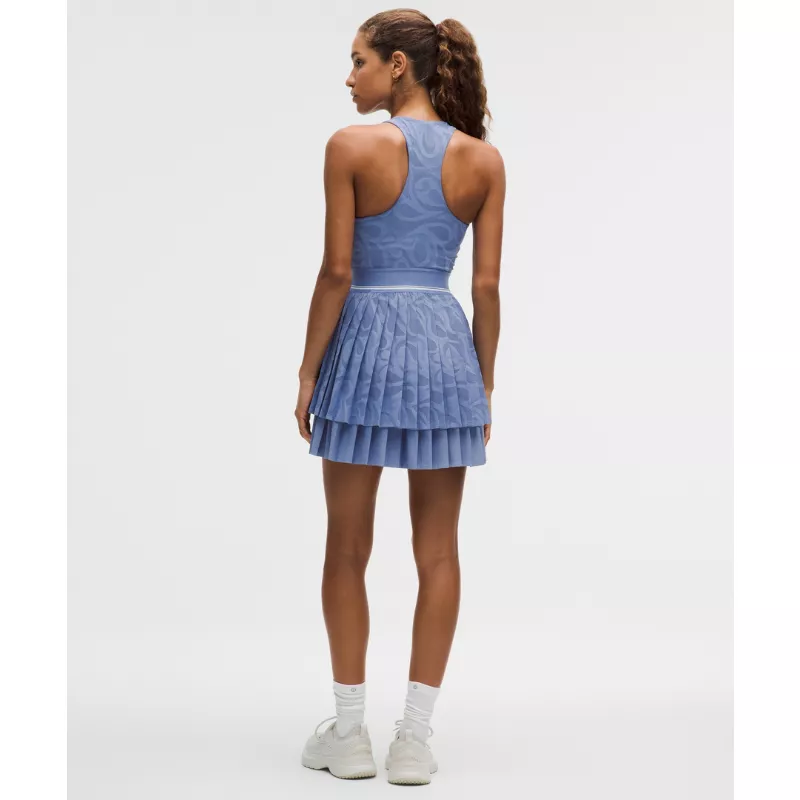 Paisley-Mesh Pleated Tennis Dress