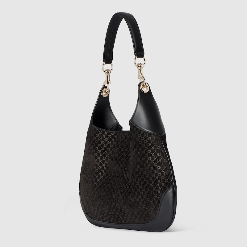 Gucci B medium shoulder bag Black micro GG embossed suede