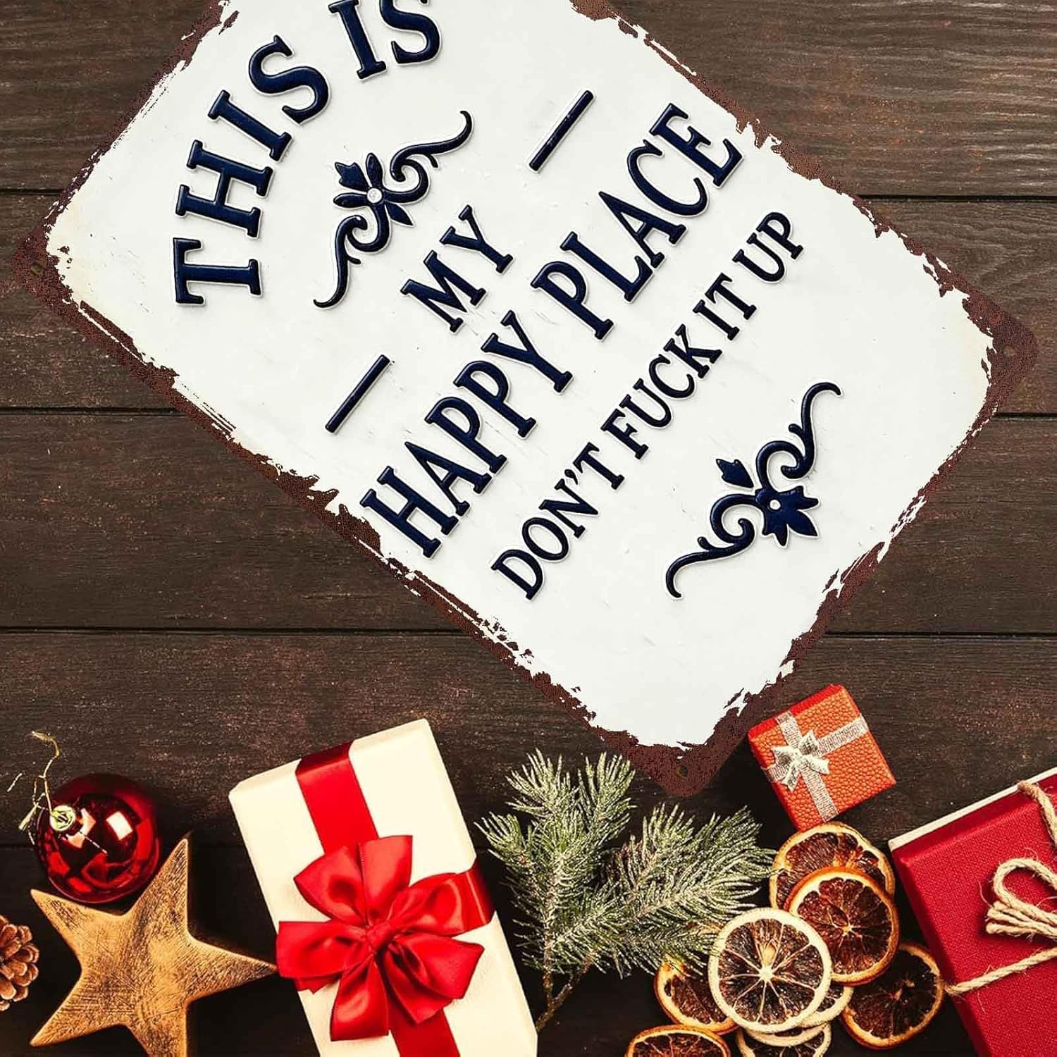 This Is My Happy Place Don't Fuck It Up Metal Sign, 8x12 Inch Aluminum Wall Decor, Funny Rustic Farmhouse Style for Home, Living Room, Man Cave