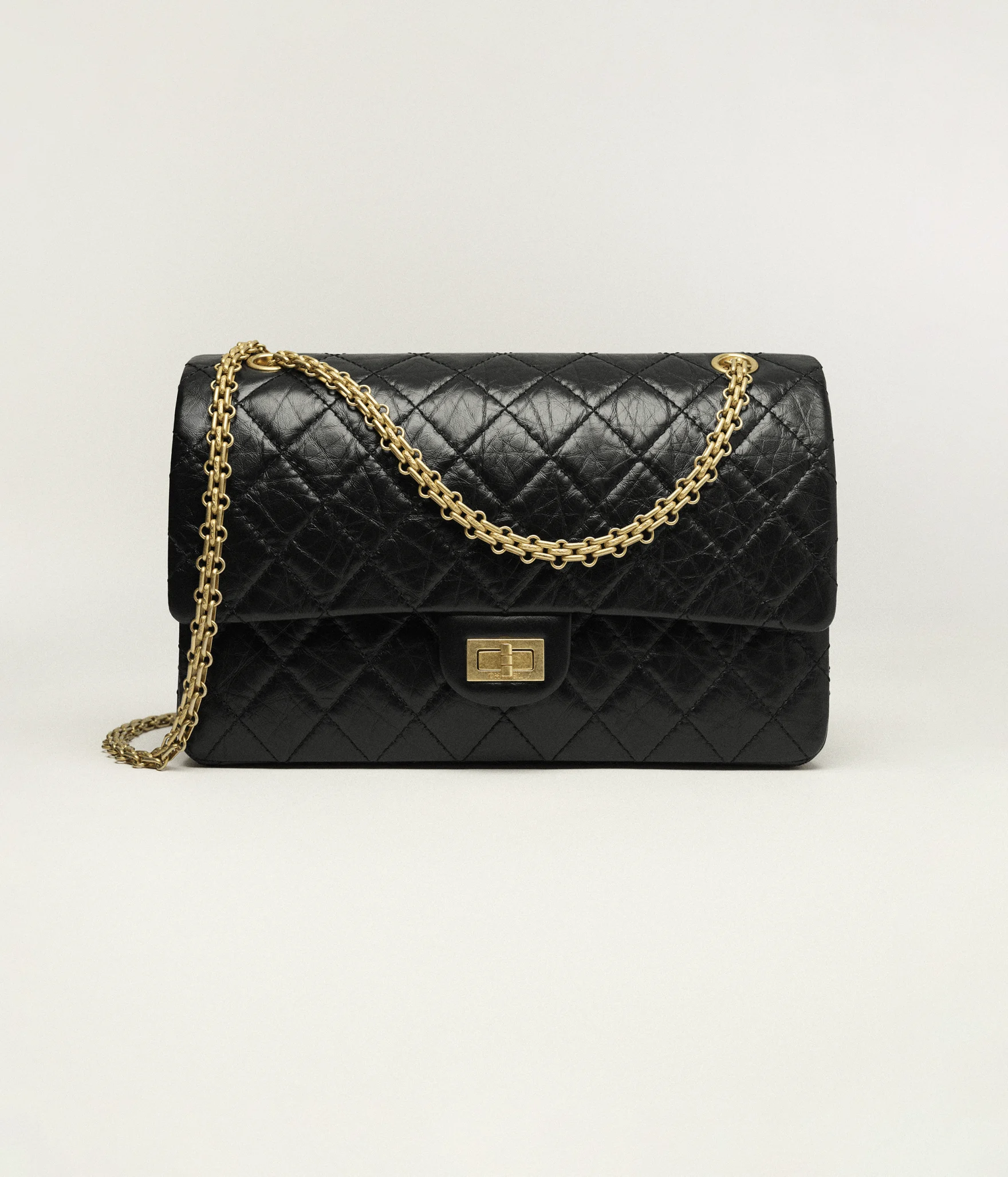 Large 2.55 Handbag Aged Calfskin & Gold-Tone Metal Black