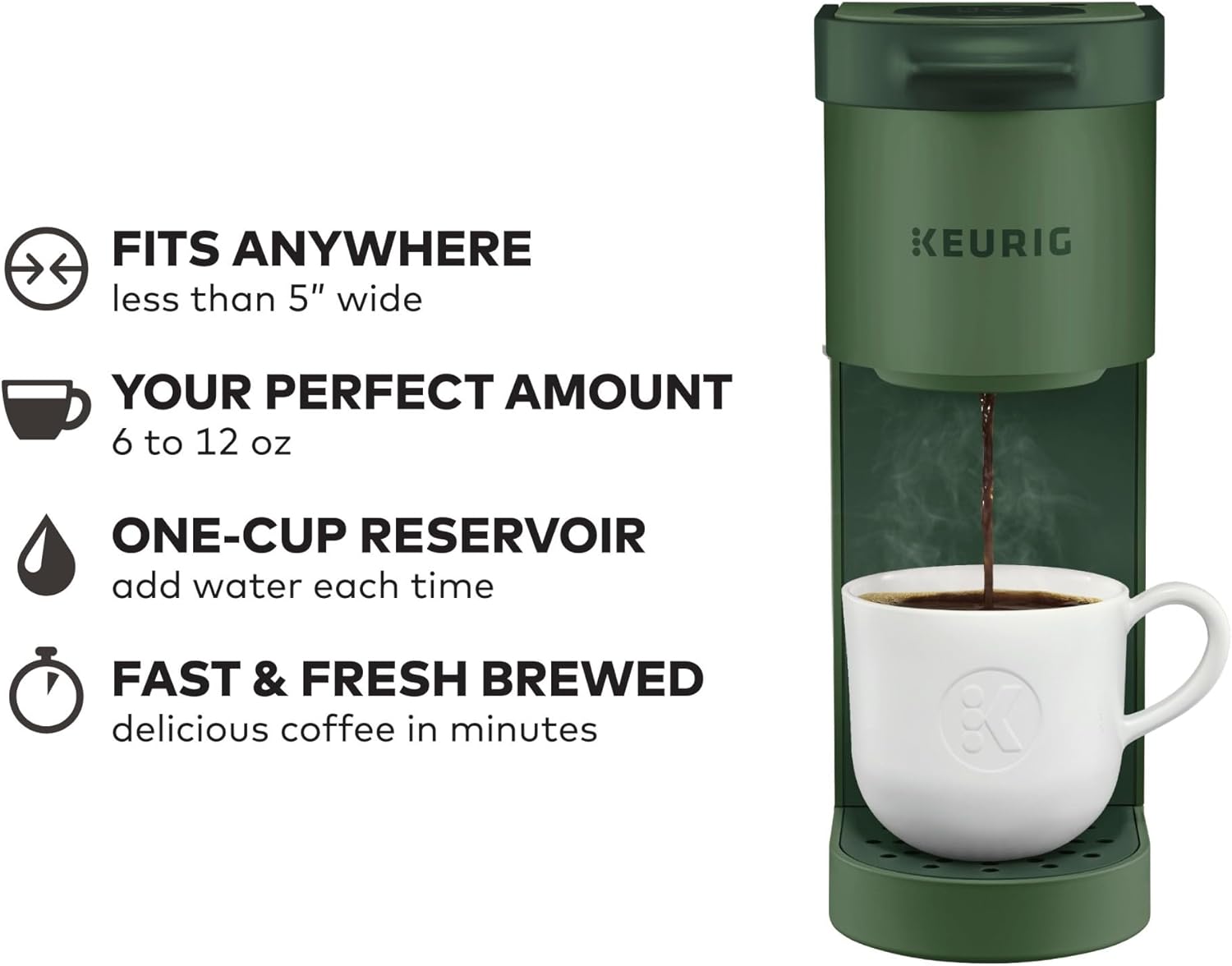 Coffee maker, brews 6 to 12 ounces, with cord storage, perfect for small spaces Green