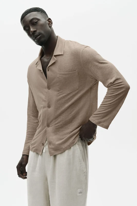Linen Jersey Coastal Long Sleeve Button Up