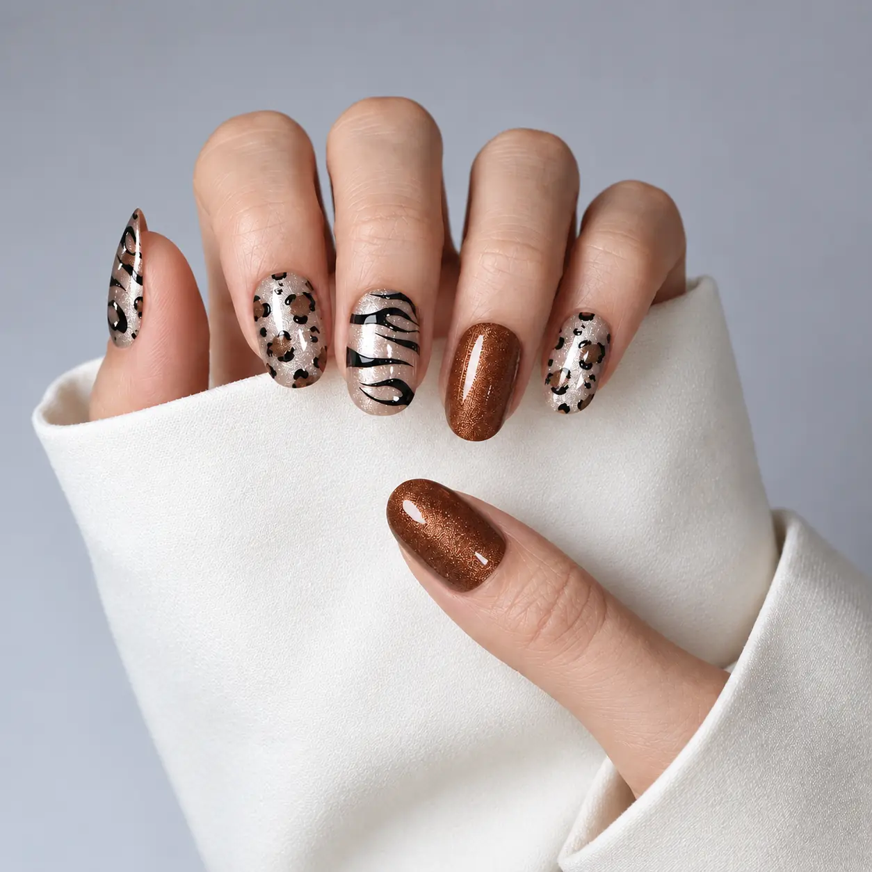 Brown Leopard Print Press On Nails Worn on Hand