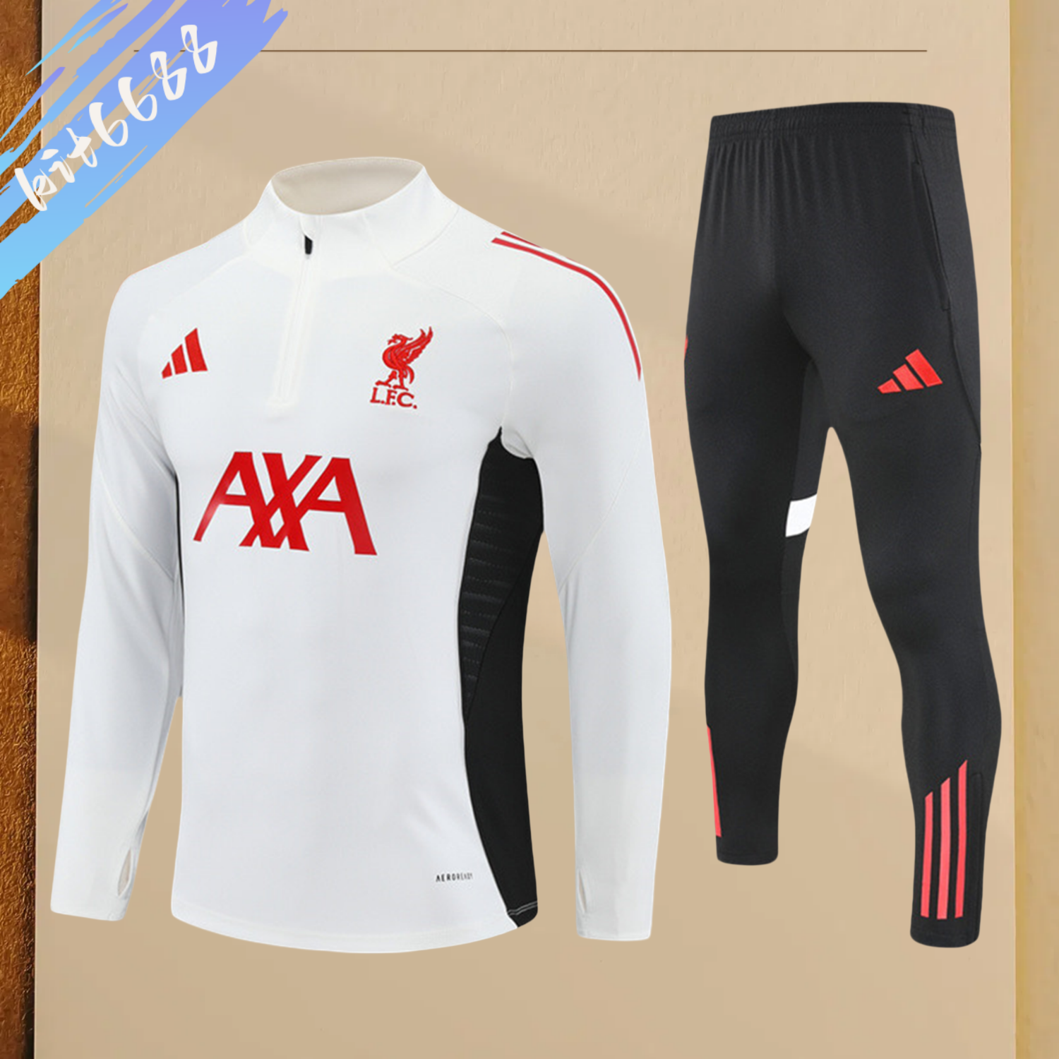 2025/2026 Liverpool White Kids Half Zip Training Clothes (Kids Kit)