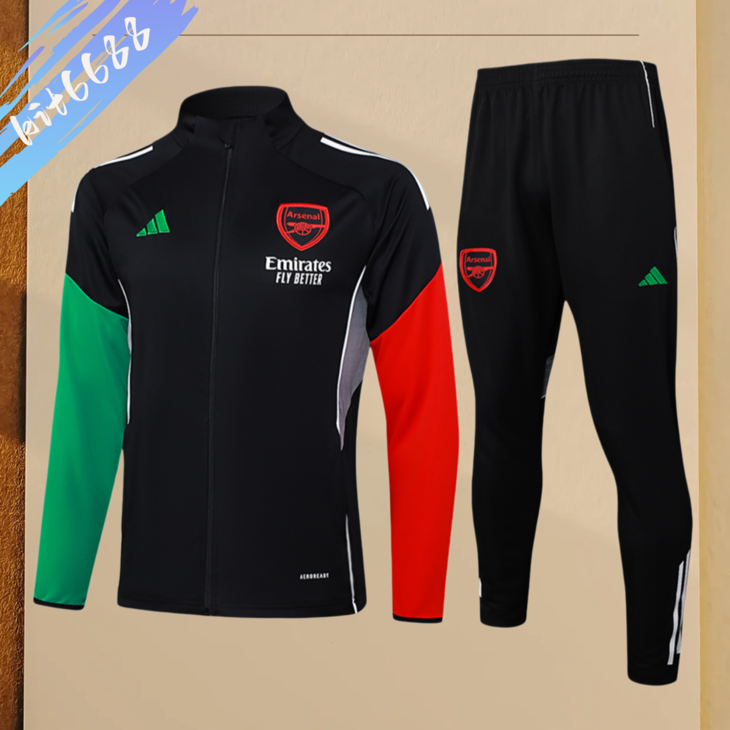 2025/2026 Arsenal Black Adult Full Zip Training Suit (Adult Kit)