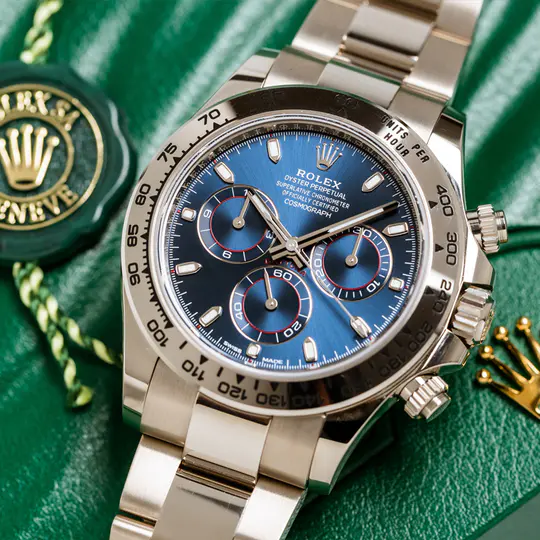 Rolex Cosmograph Daytona 116509 Blue Index Oyster White Gold Mens Watch