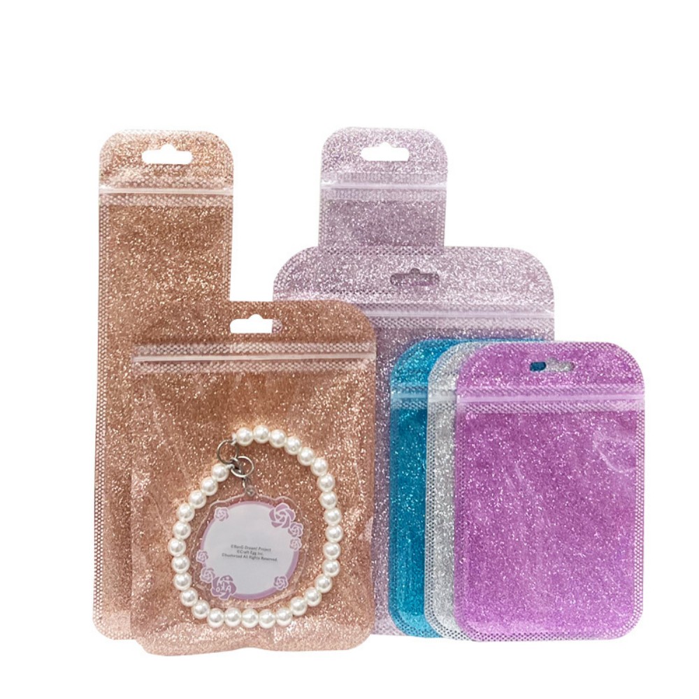 Glitter Sequins Transparent Colorful Packaging Bag, Laser Holographic Self-Sealing Pouch, DIY Jewelry Ornament Packing Bag, Anime Cartoon Product Sealing Bag, Reusable Clear Plastic Storage Bag, Custom Logo Factory Wholesale