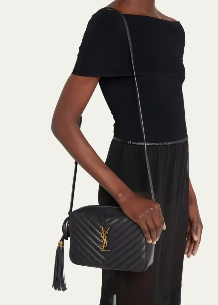 Lou Medium YSL Camera Bag with Pocket and Tassel in Quilted Leather