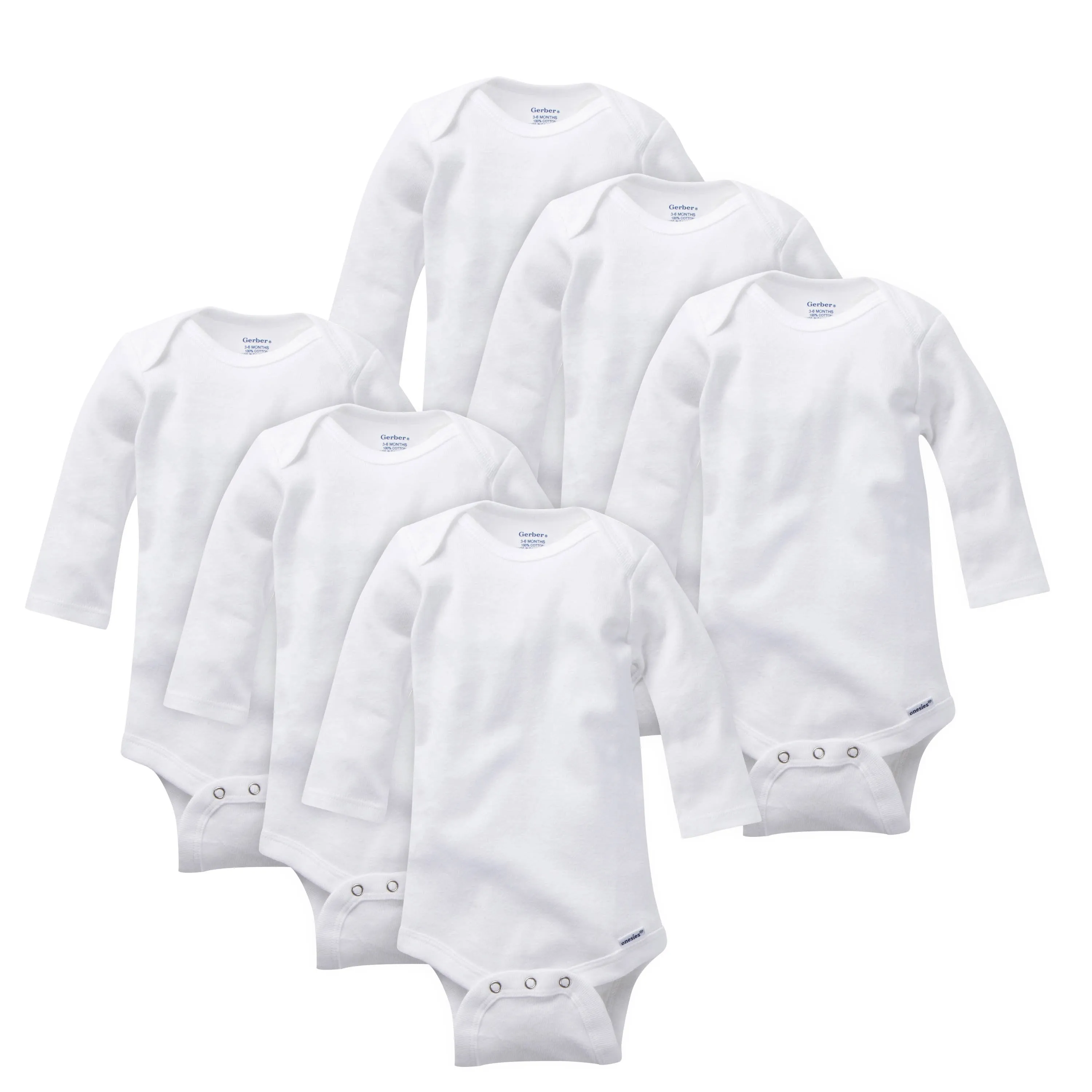 6-Pack Baby White Long-Sleeve Onesies Bodysuits