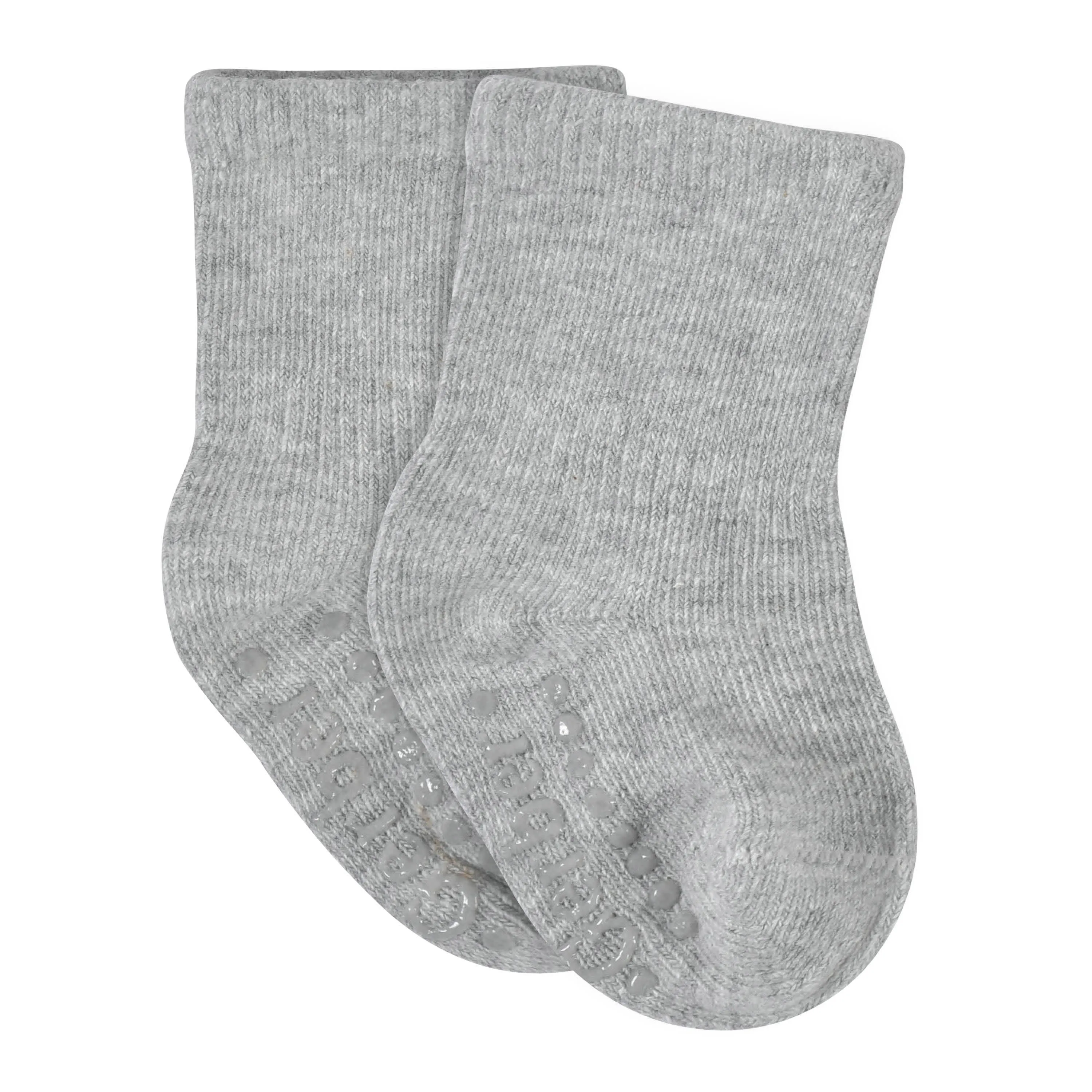 8-Pack Baby & Toddler Gray Heather Wiggle Proof Jersey Crew Socks