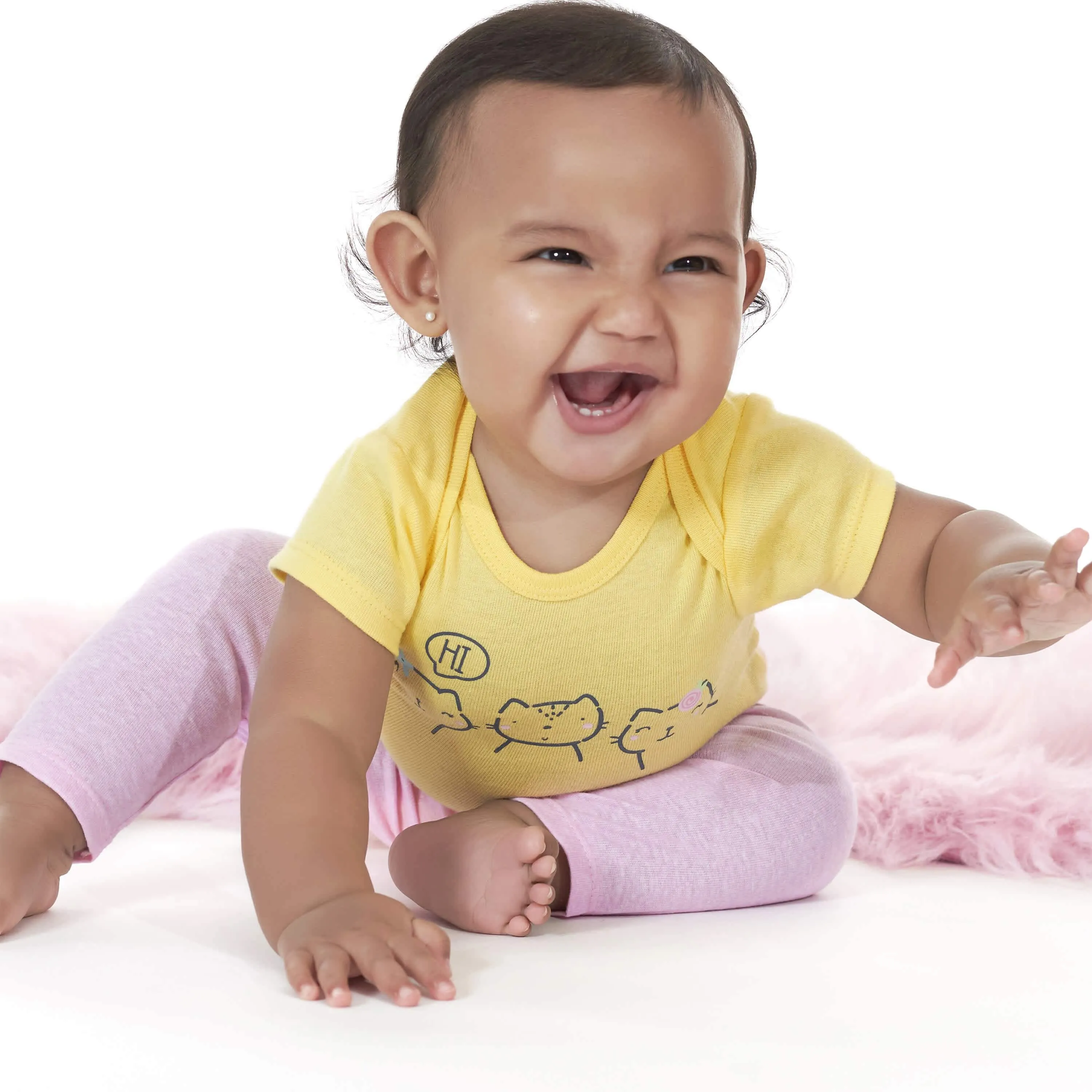 6-Piece Baby Girls Cat Onesies Brand Bodysuit & Sleep N' Play Set