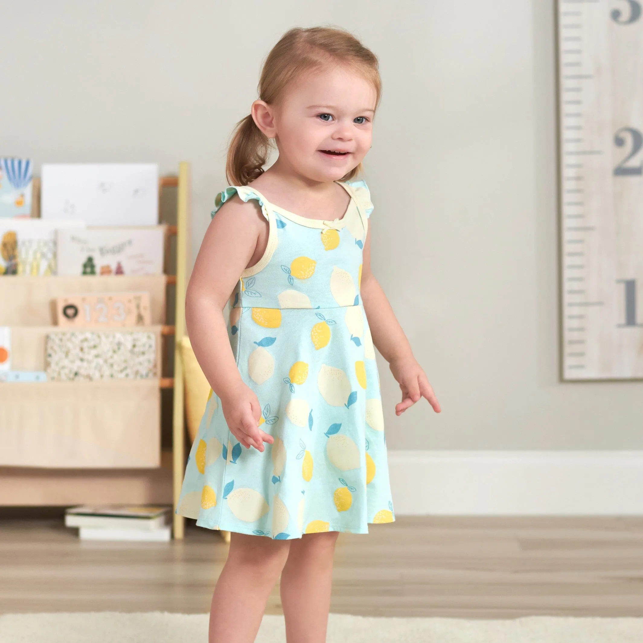 3-Piece Baby & Toddler Girls Little Lemon Dress, Diaper Cover & Reversible Sun Hat Set