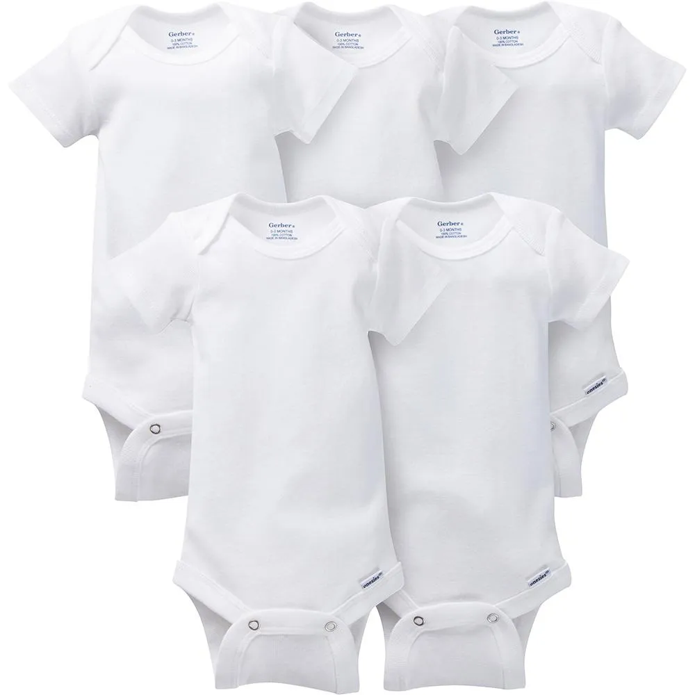 5-Pack White Short Sleeve Onesies Bodysuits