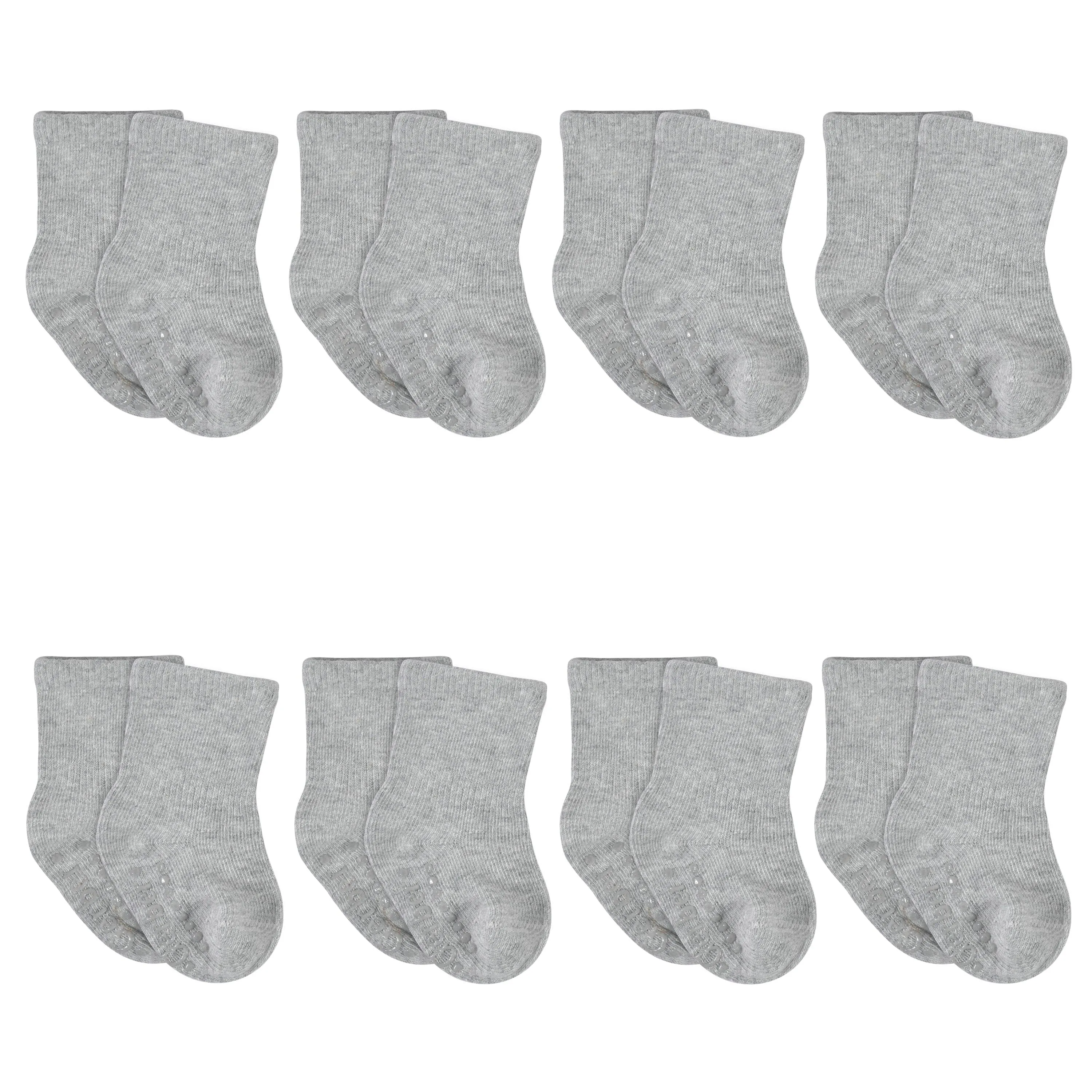 8-Pack Baby & Toddler Gray Heather Wiggle Proof Jersey Crew Socks