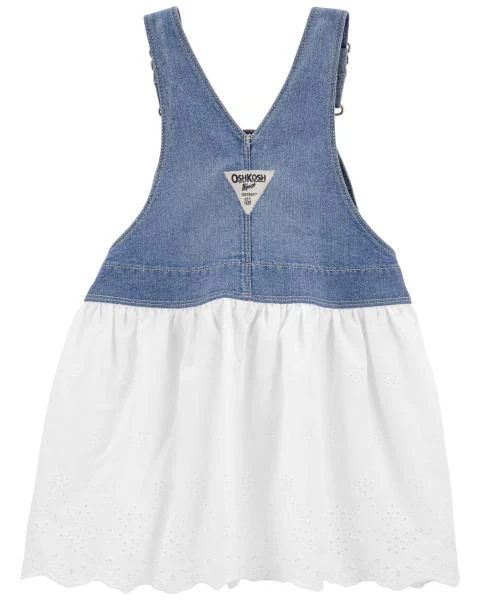 Oshkosh Eyelet Denim Jumper Dress with Scalloped Peter Pan Collar Bodysuit