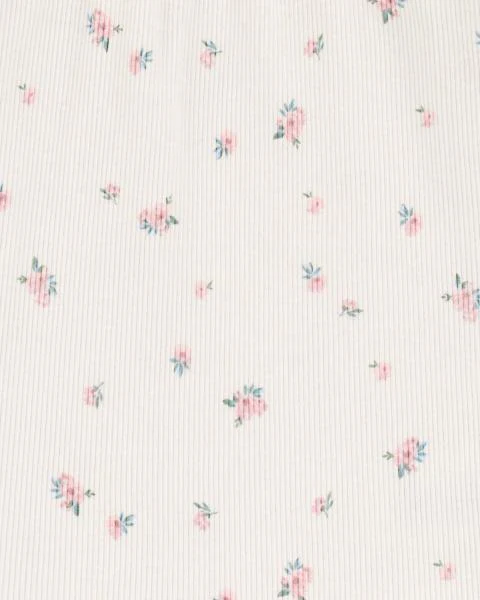 Oshkosh Floral Print Lettuce Hem Ribbed Top with Soft Cotton 42% LENZING™ ECOVERO™ Paperbag Cargo Pants