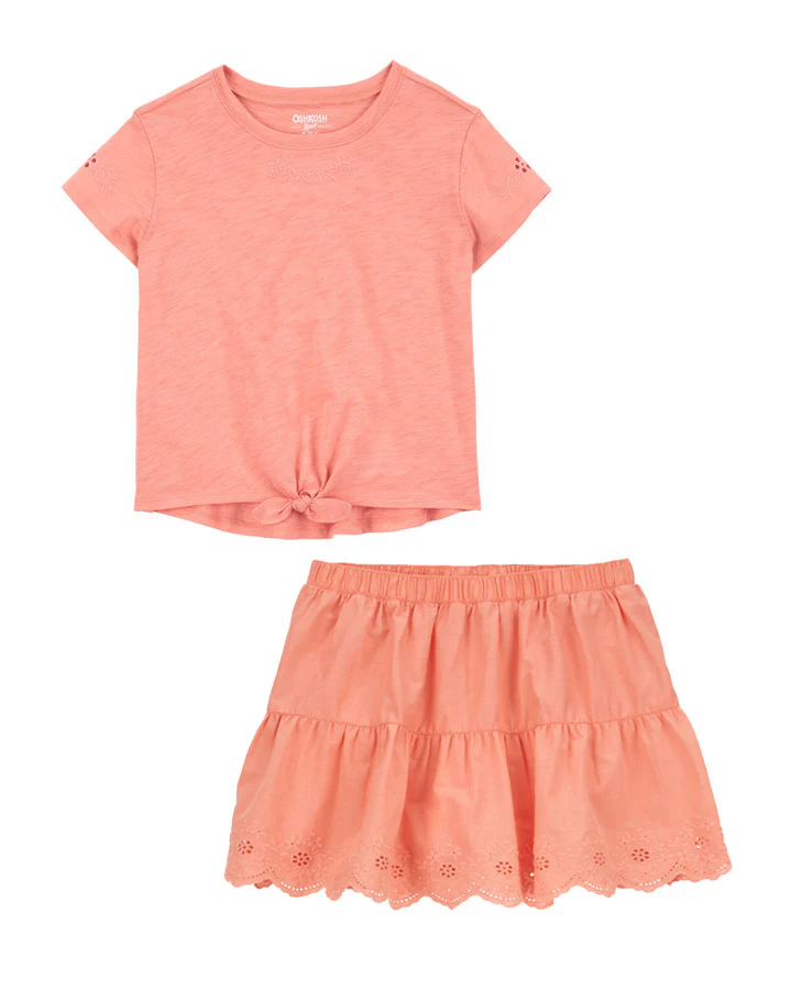 Oshkosh Kid Embroidered Tie-Front Top with Kid LENZING™ ECOVERO™ Eyelet Skirt