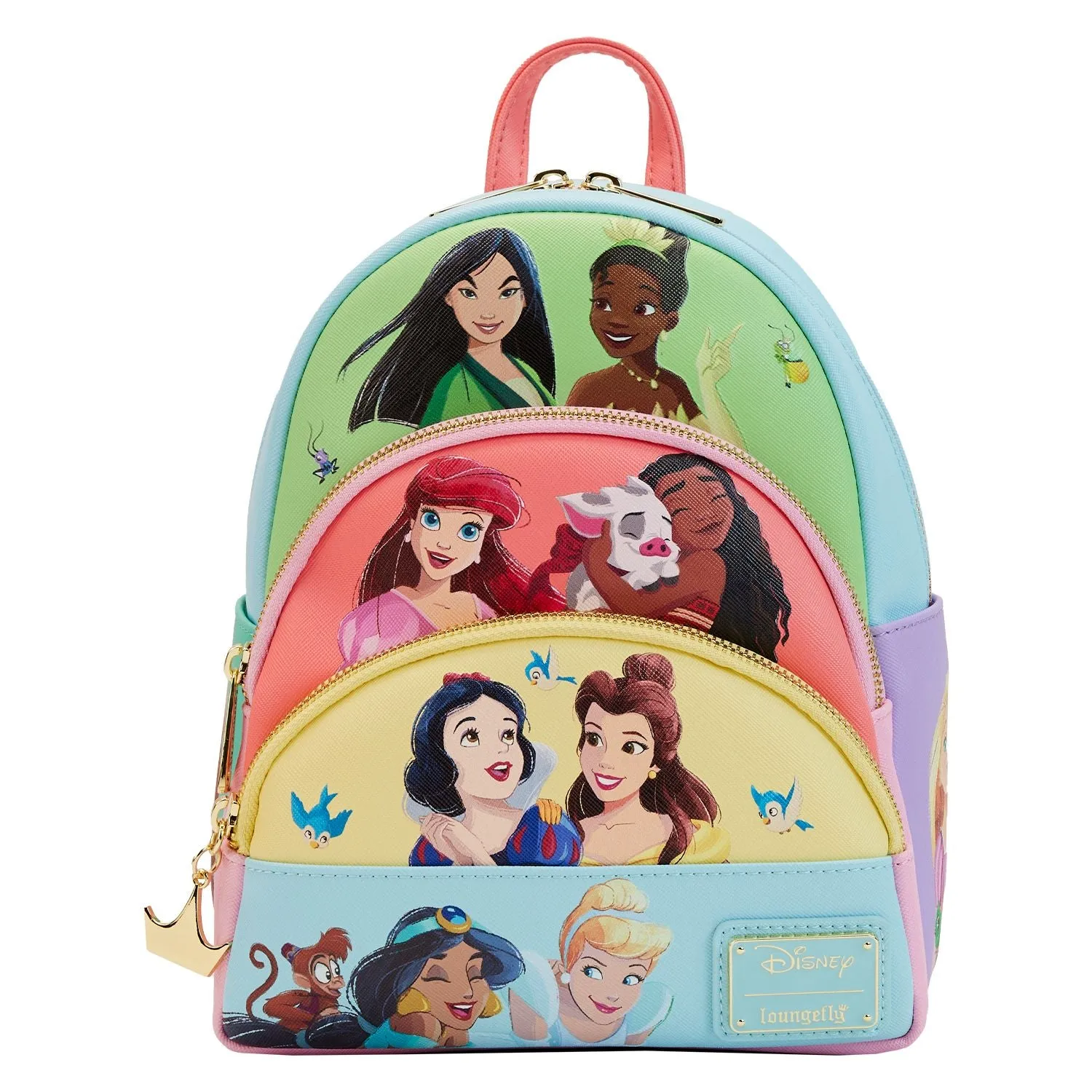 Princess Collage Triple Pocket Loungefly Mini Backpack.