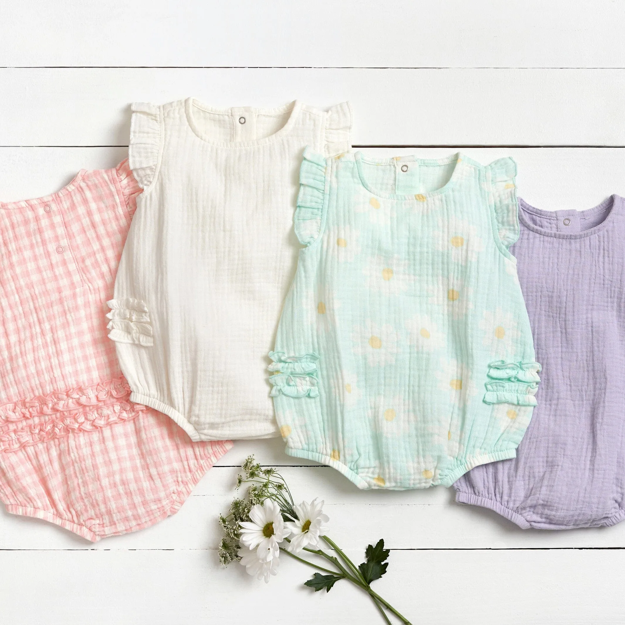 Baby Girls Daisies Gauze Sunsuit Romper