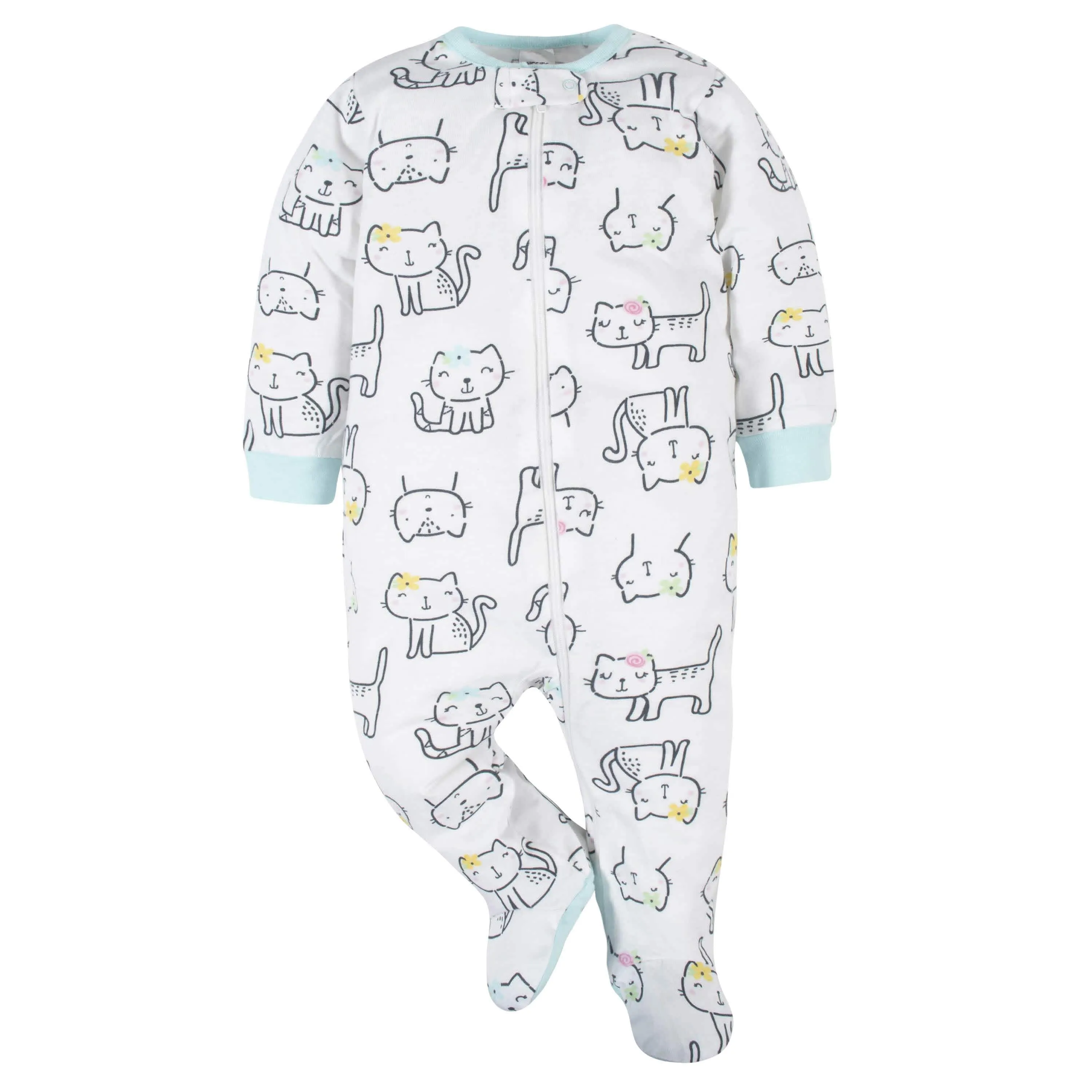 6-Piece Baby Girls Cat Onesies Brand Bodysuit & Sleep N' Play Set