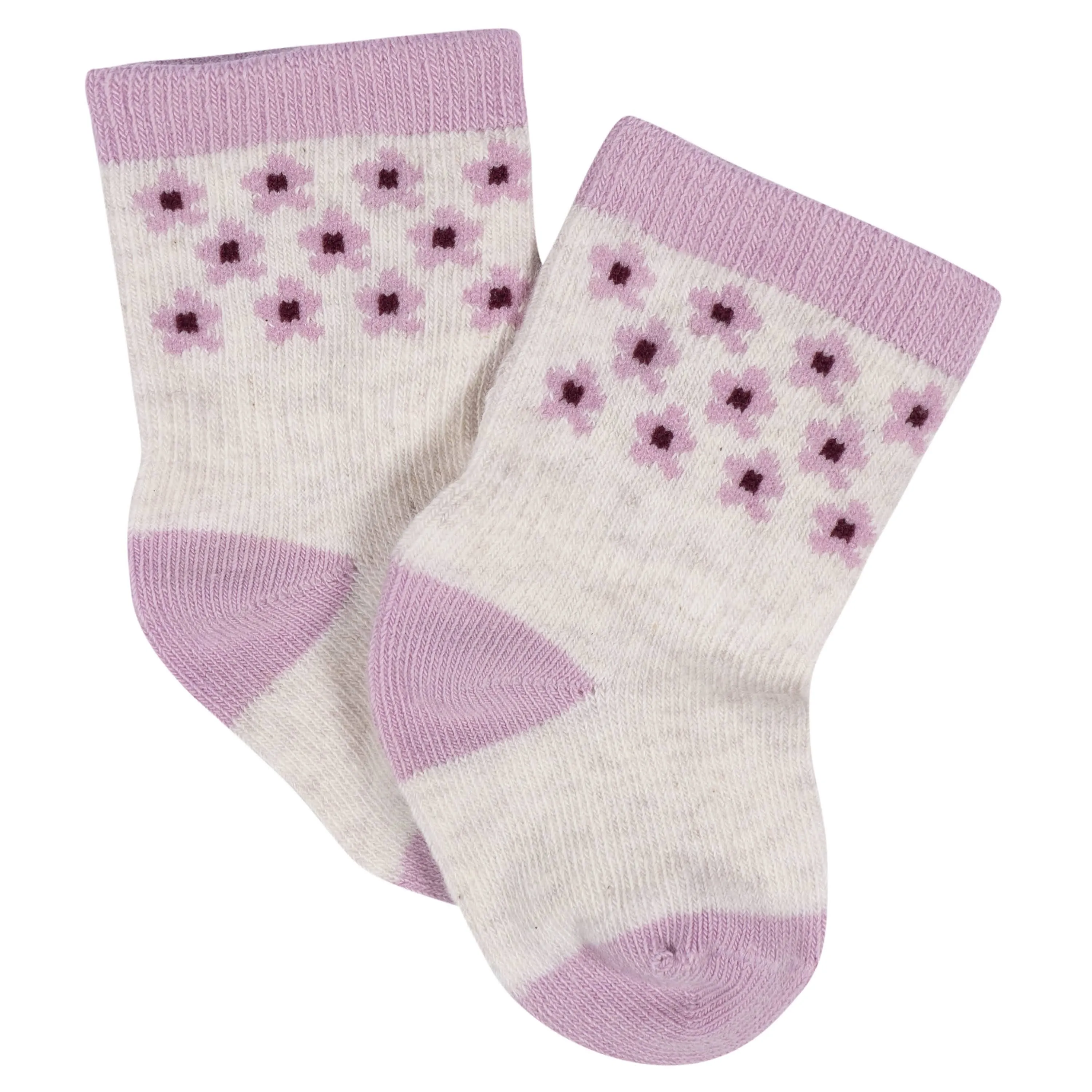 8-Pack Baby Girls Lavender Garden Jersey Wiggle Proof Socks