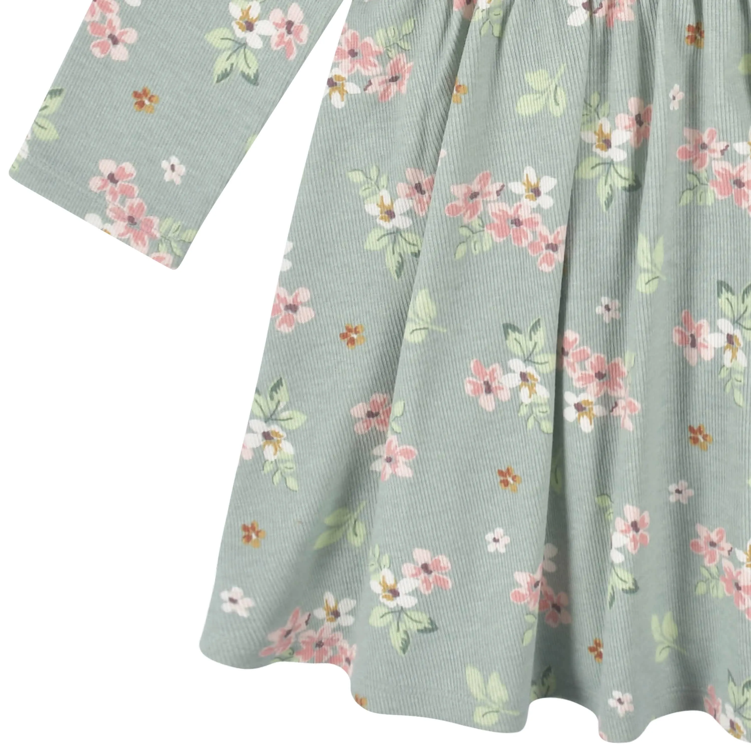 2-Pack Infant & Toddler Girls Mint Floral Long Sleeve Dresses