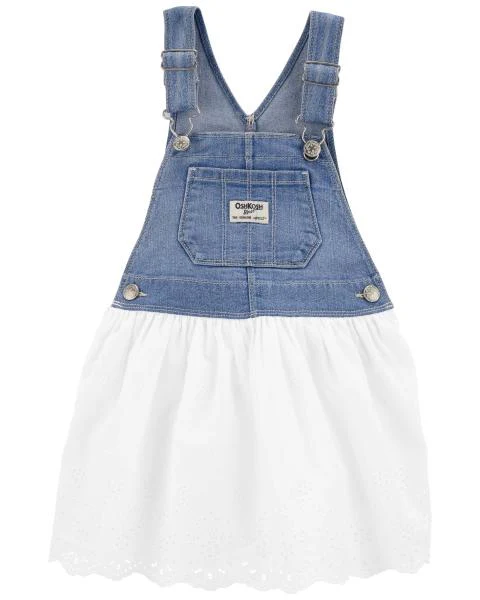 Oshkosh Eyelet Denim Jumper Dress with Scalloped Peter Pan Collar Bodysuit