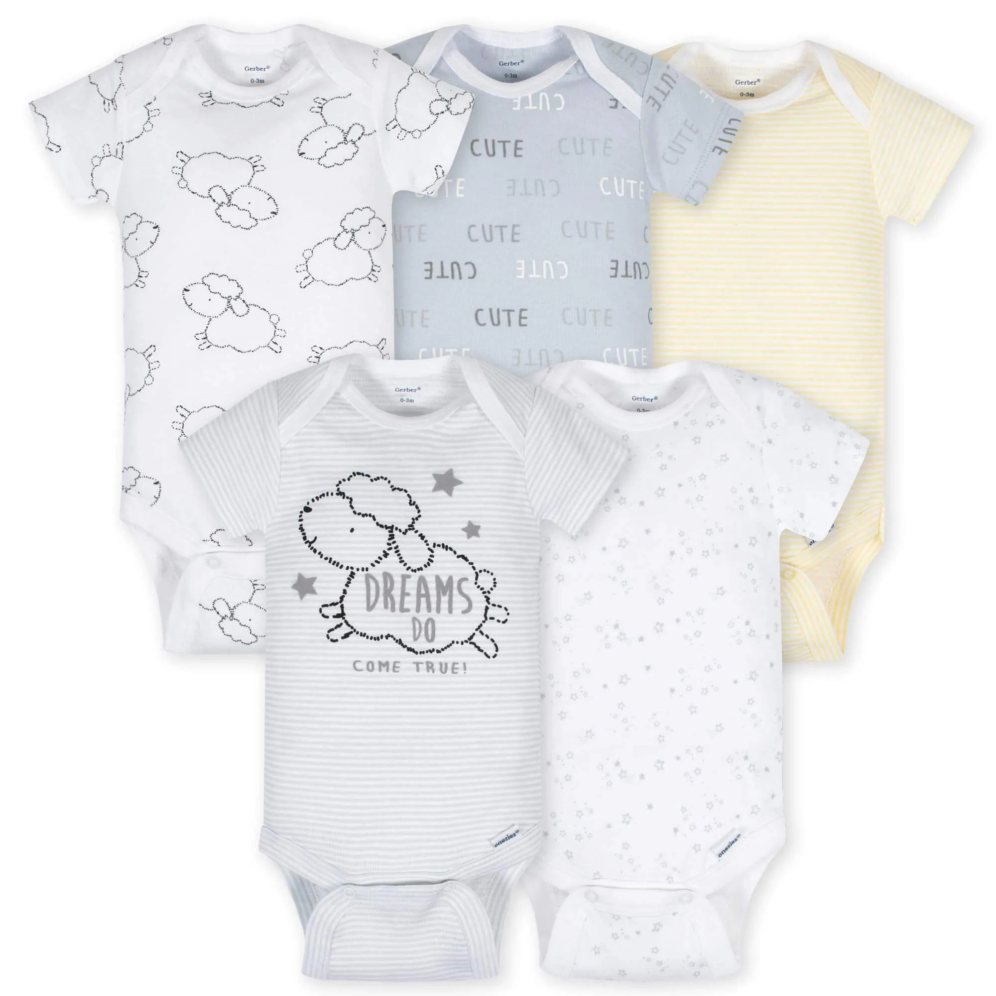 5-Pack Baby Neutral Lamb Short Sleeve Onesies Bodysuits