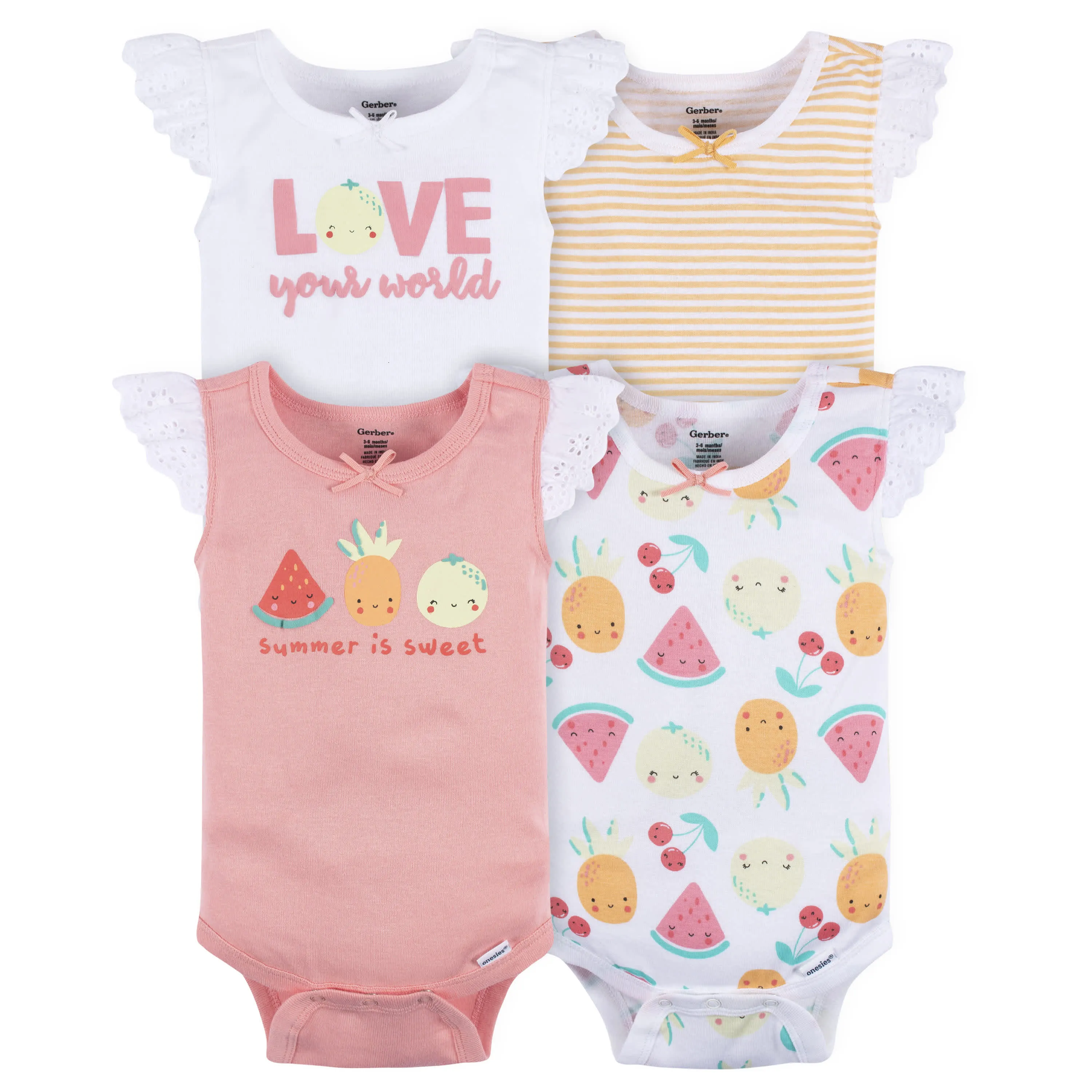 4-Pack Baby Girls Summer Sweets Sleeveless Onesies Bodysuits