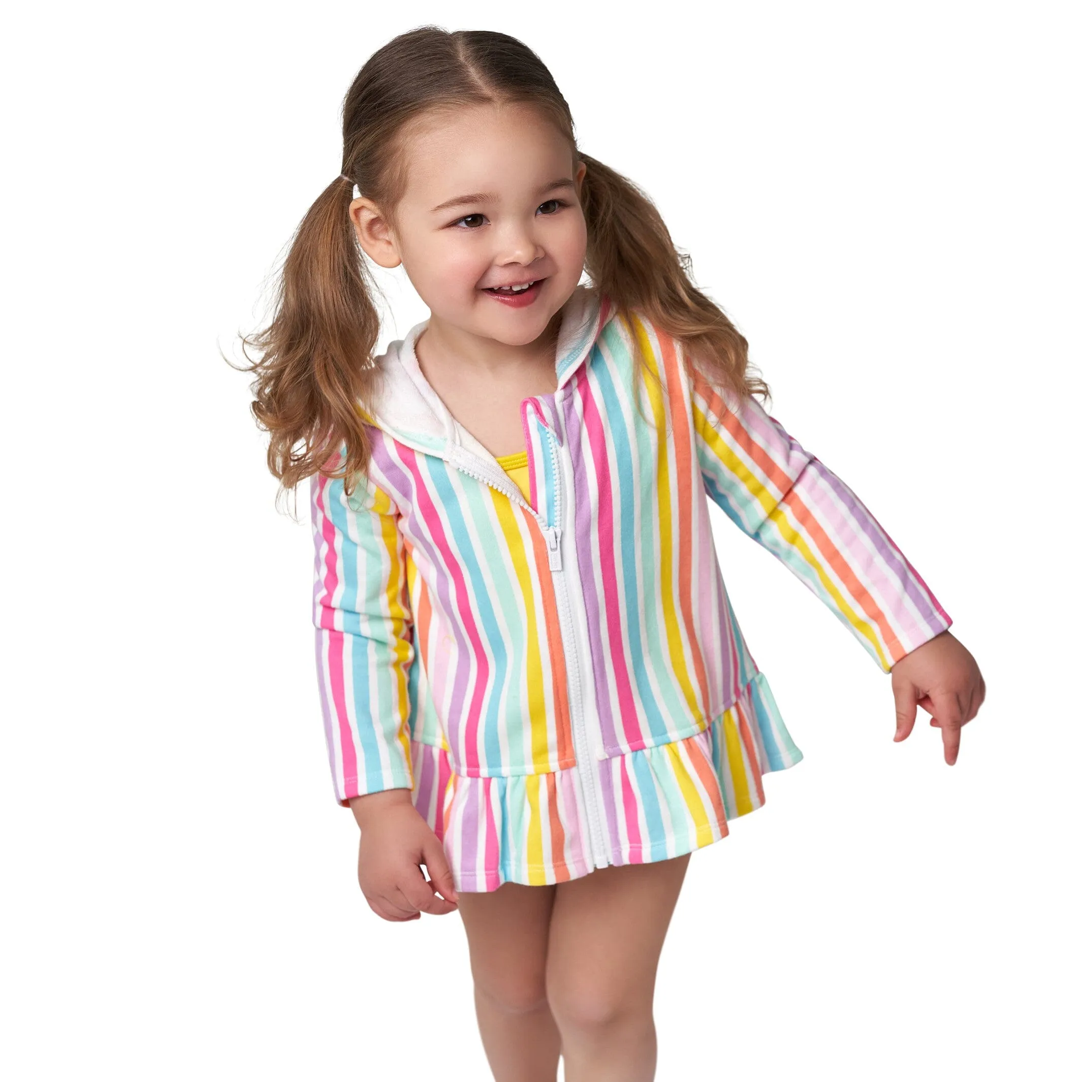 Baby & Toddler Girls Rainbow Hooded Zip Front Terry Coverup