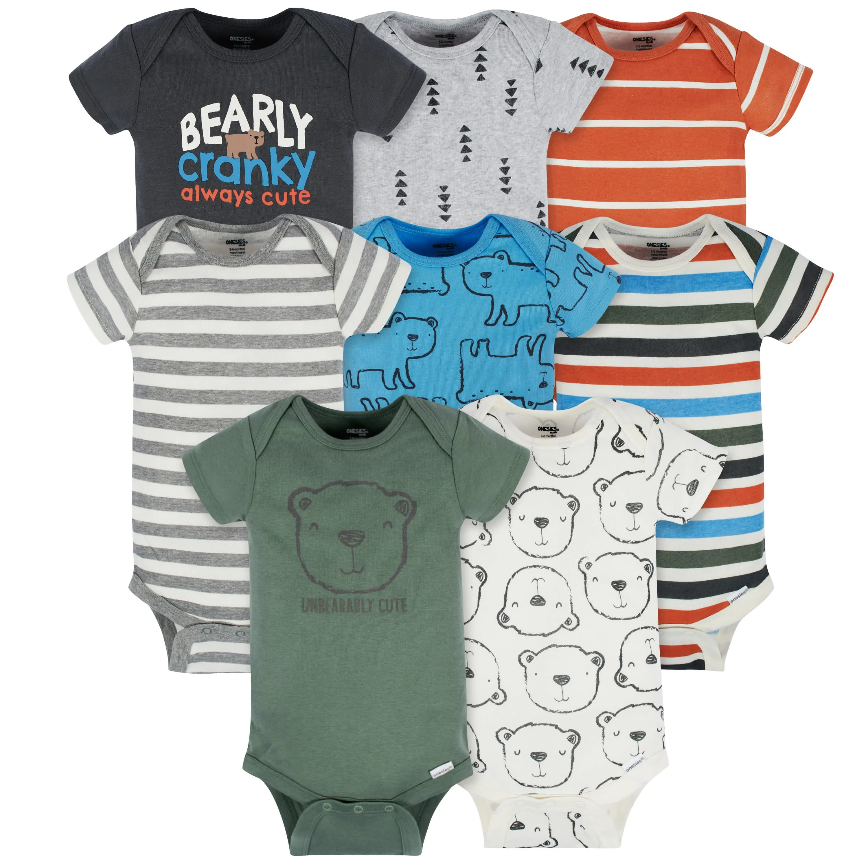 8-Pack Baby Boys Unbearably Cute Short Sleeve Onesies Bodysuits