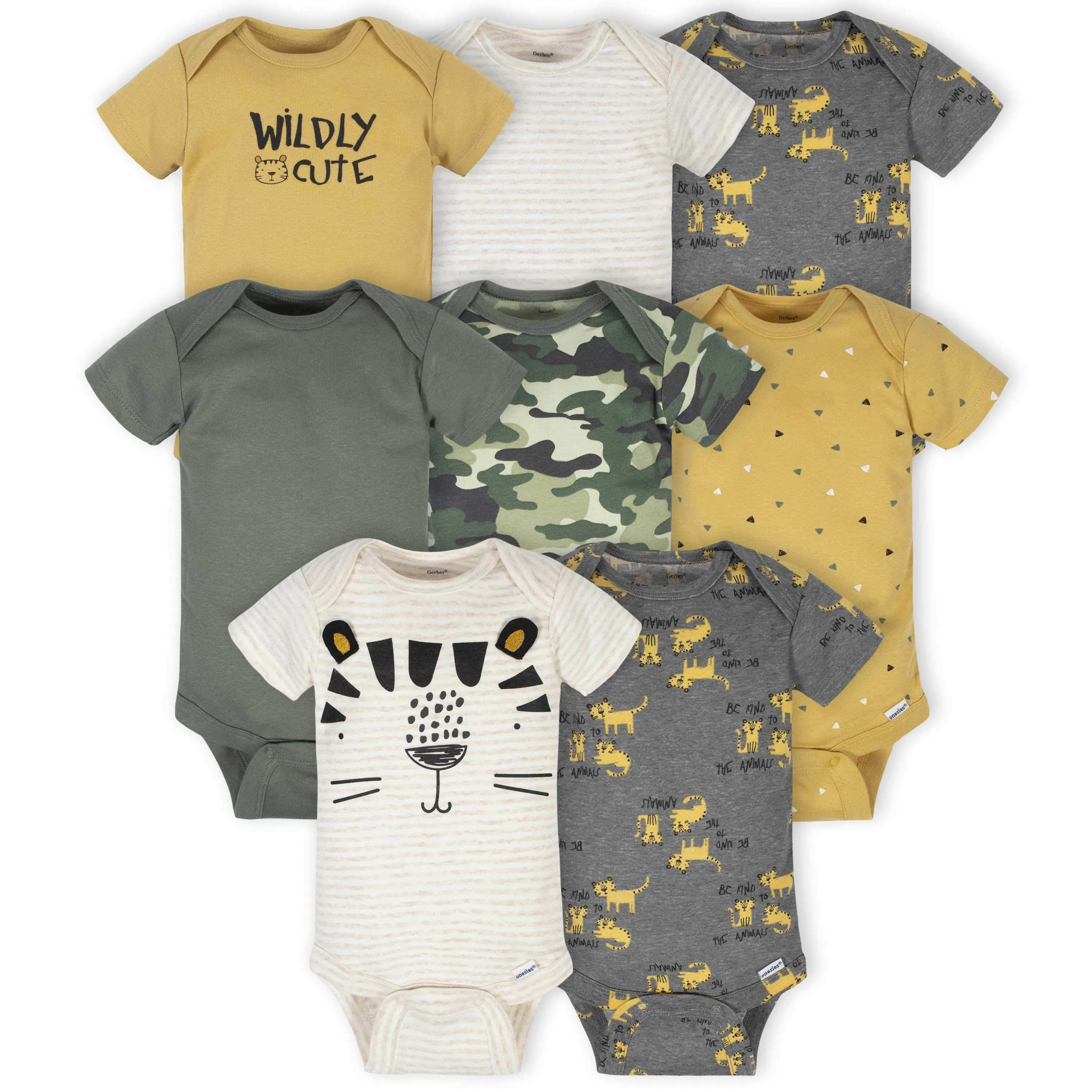 8-Pack Baby Boys Tiger Short Sleeve Onesies Bodysuits