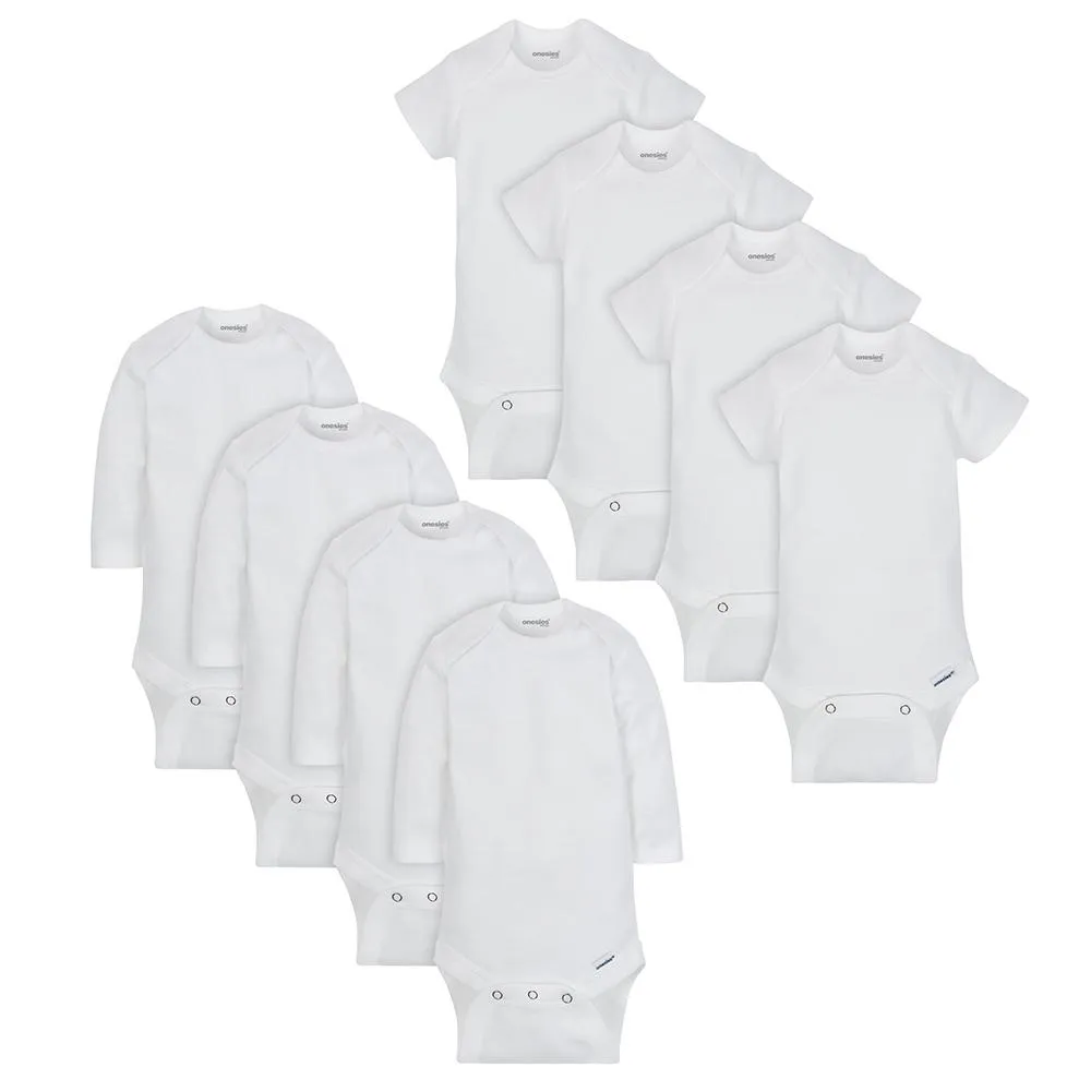 8-Pack Baby Neutral White Long & Short Sleeve Onesies Brand Bodysuits