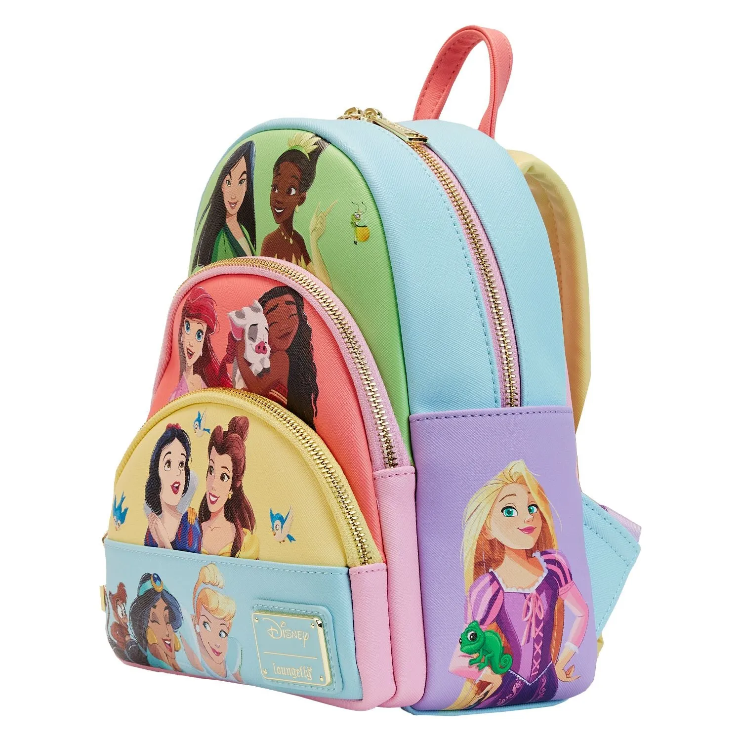 Princess Collage Triple Pocket Loungefly Mini Backpack.