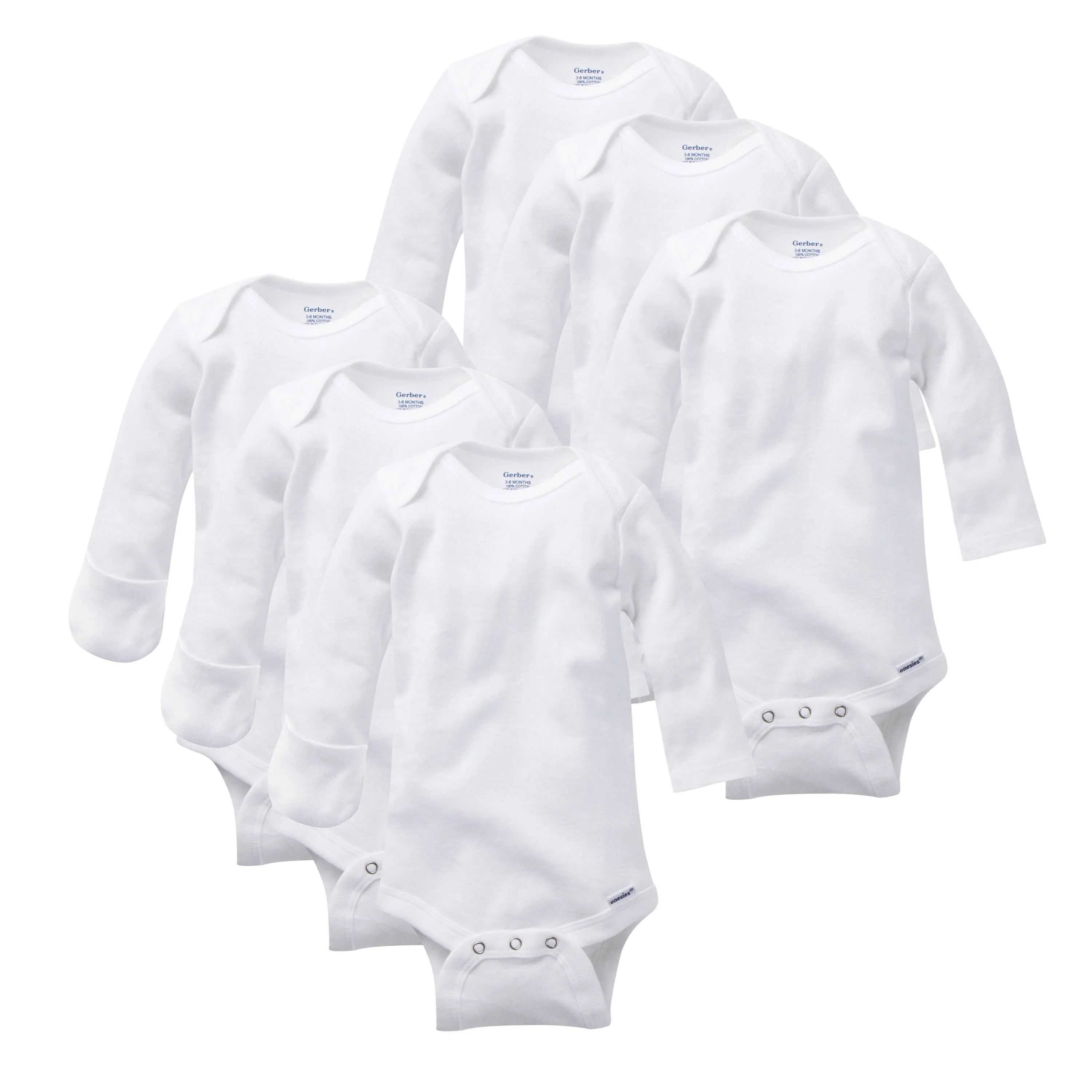 6-Pack Mitten Cuff Baby Onesies Bodysuits