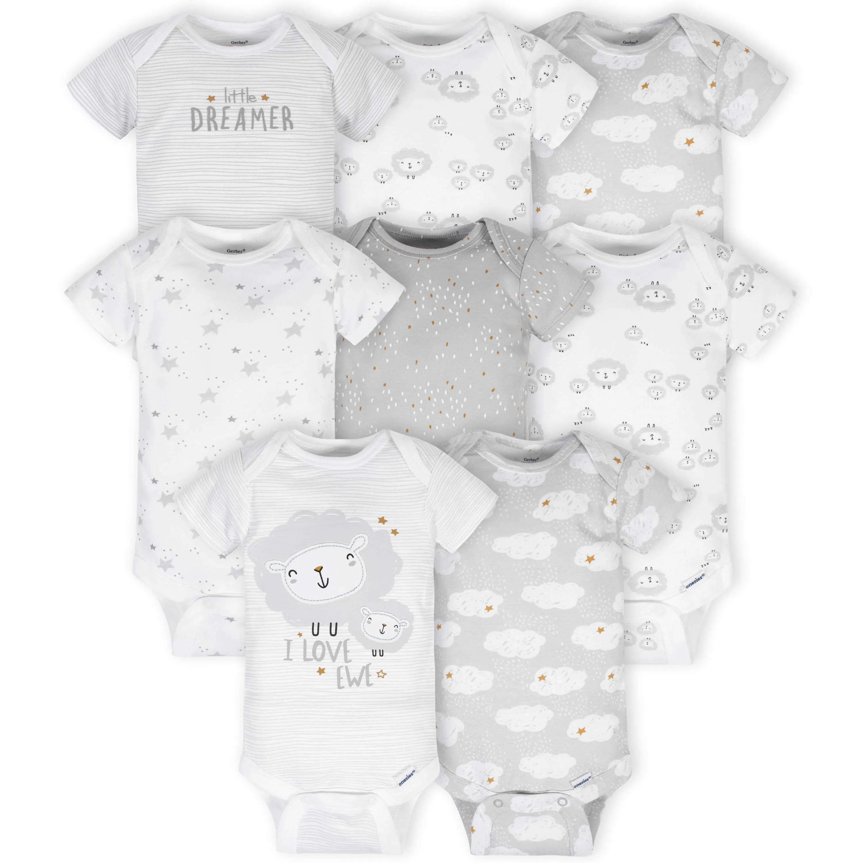 8-Pack Baby Neutral Sheep Short Sleeve Onesies Bodysuits