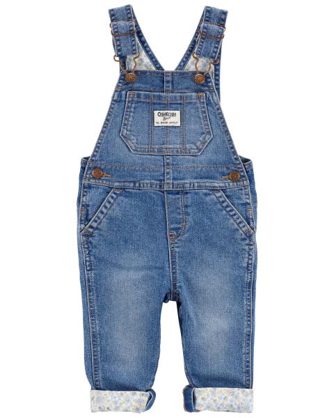 Oshkosh Floral Lined Stretch Denim Overalls with Floral Print Jersey Bodysuit