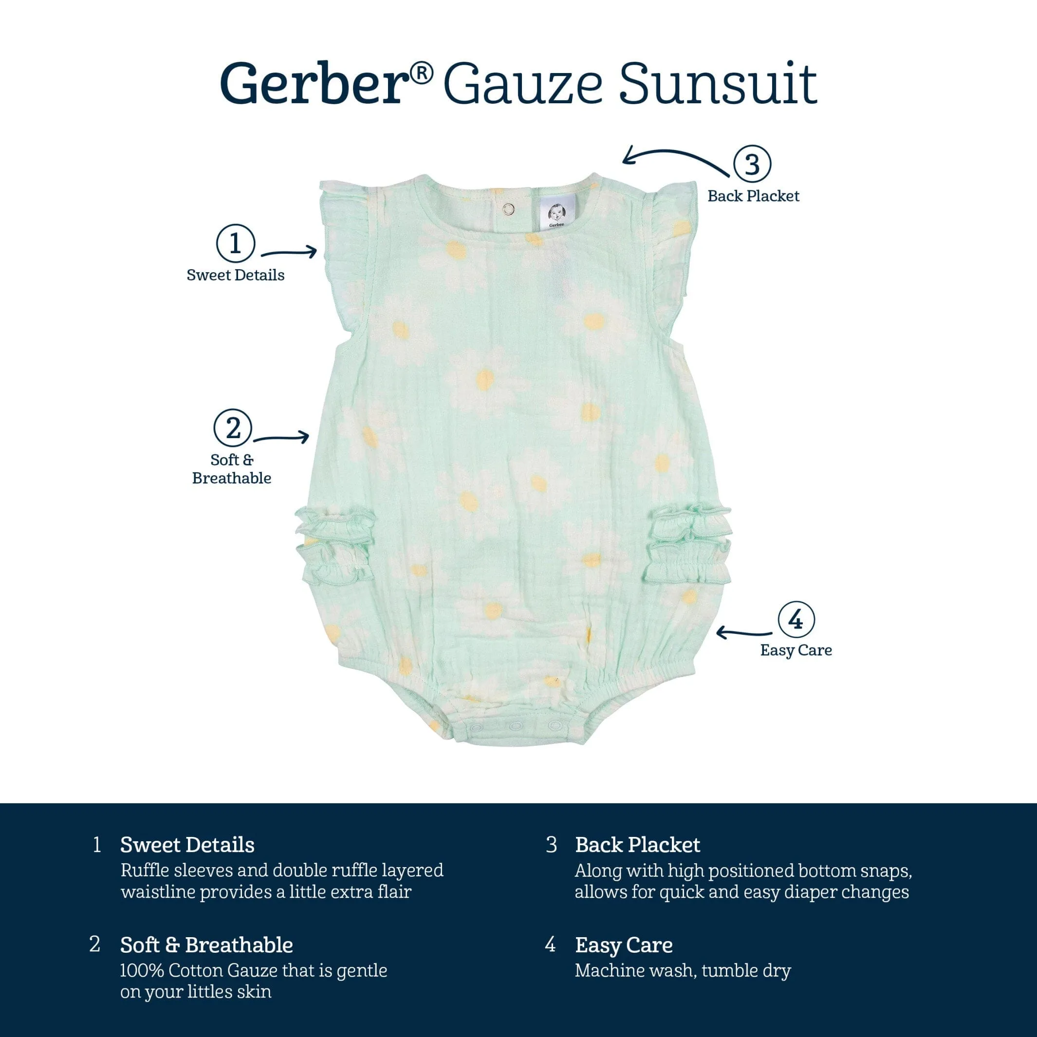 Baby Girls Daisies Gauze Sunsuit Romper