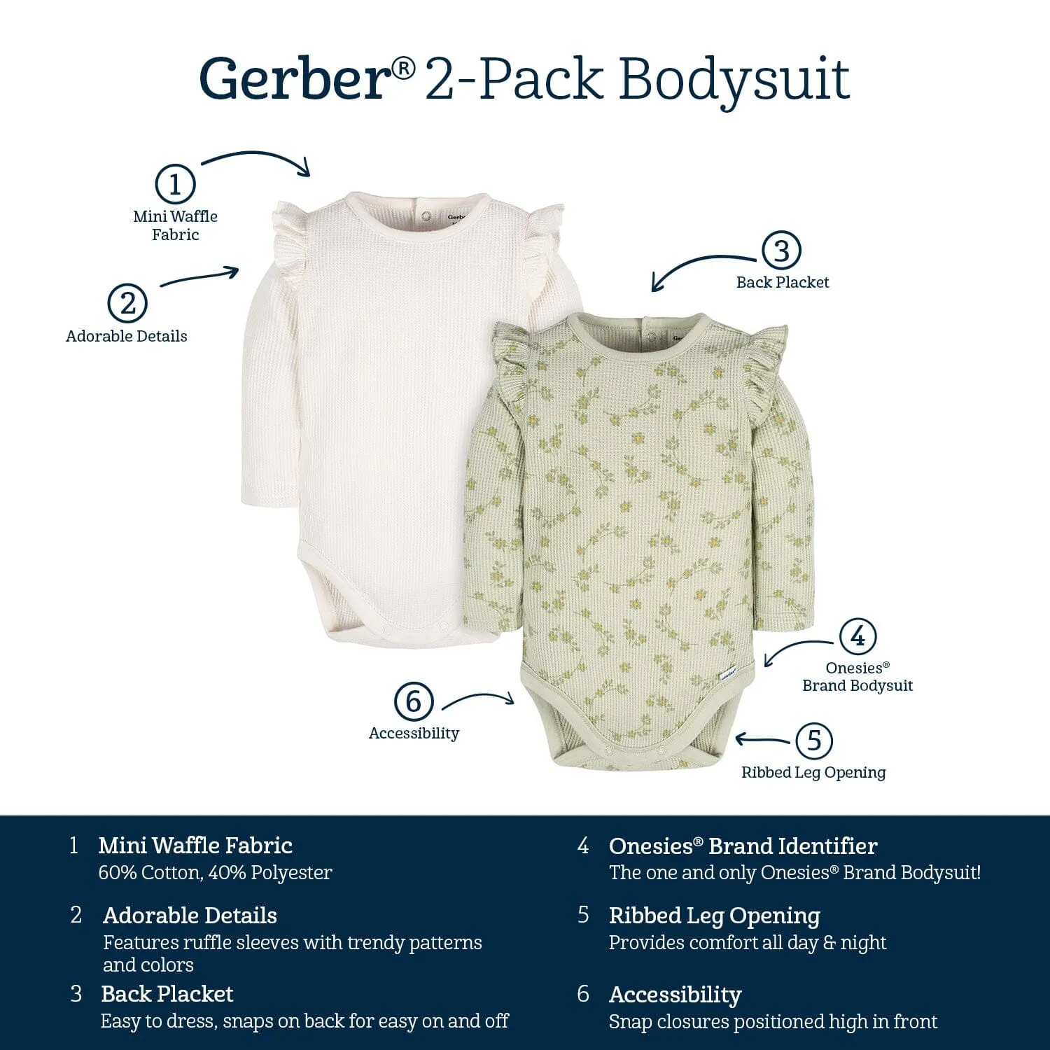 2-Pack Baby Girls Flower Toss Long Sleeve Onesies Bodysuits