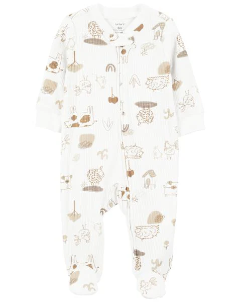 Carter's Baby Animals 2-Way Zip Cotton Blend Sleep & Play