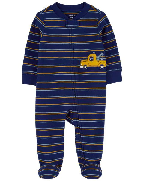 Carter's Striped Truck 2-Way Zip Cotton Sleep and Play