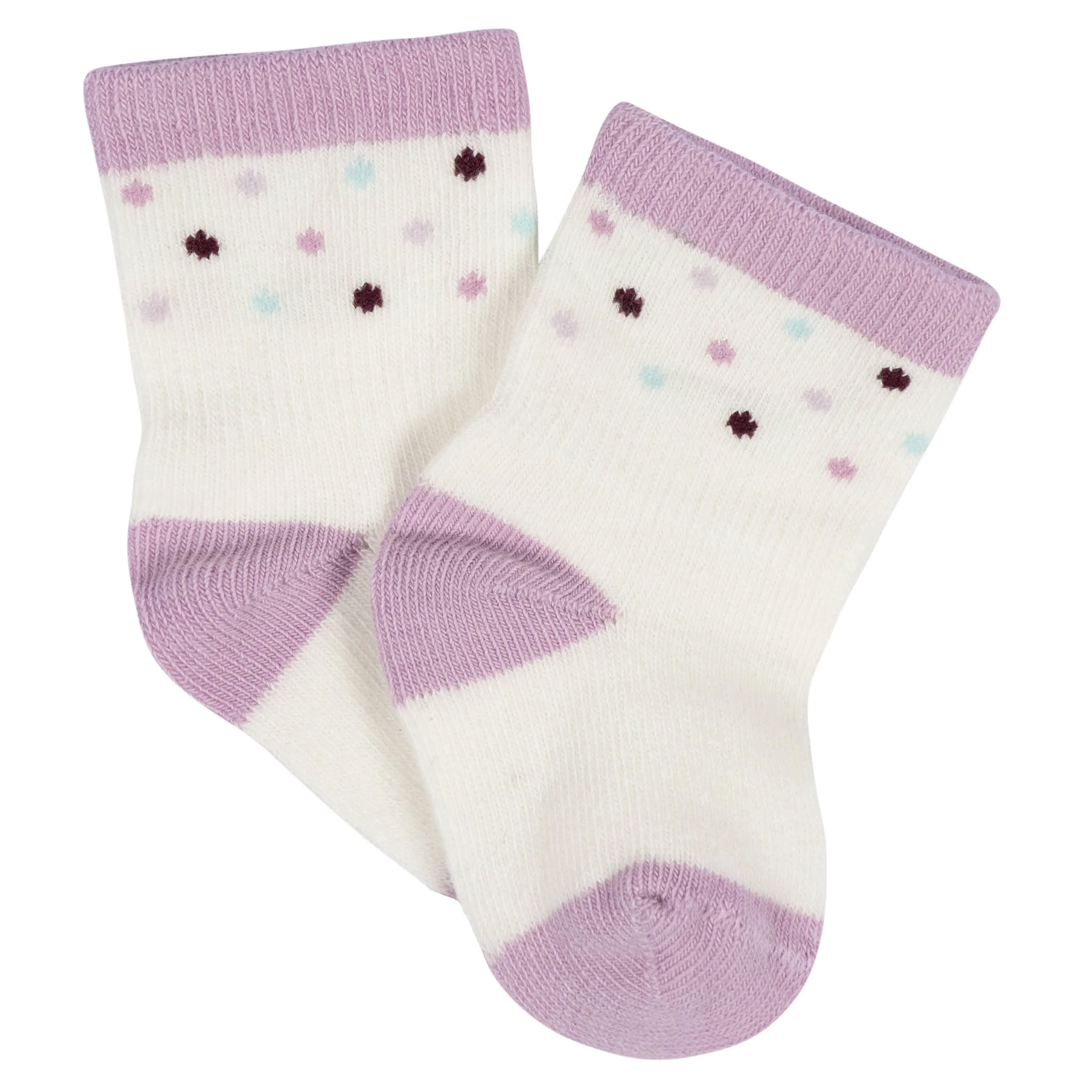 8-Pack Baby Girls Lavender Garden Jersey Wiggle Proof Socks
