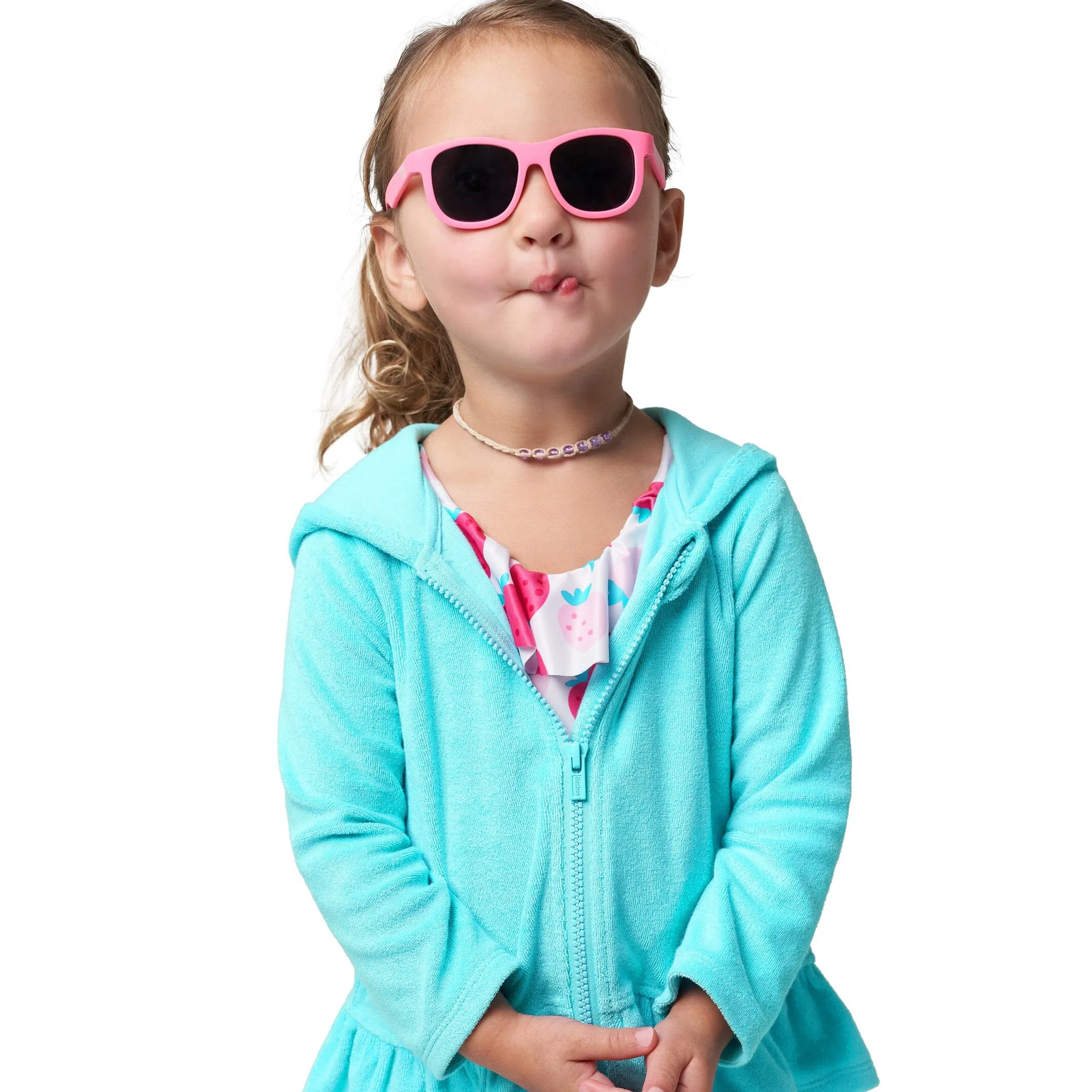 Baby & Toddler Girls Aqua Hooded Zip Front Terry Coverup