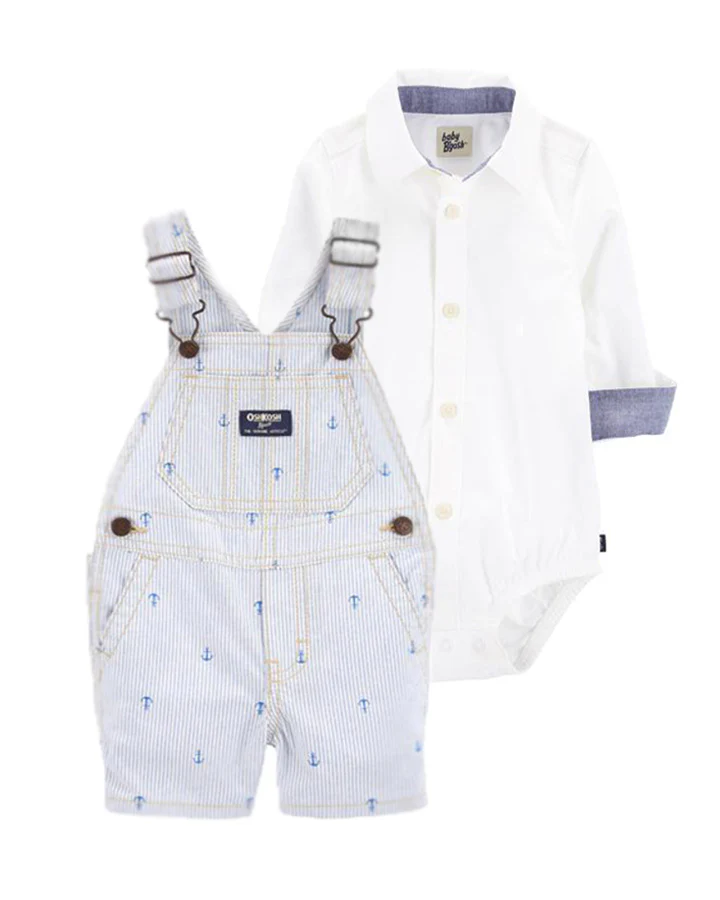 Oshkosh Button-Front Bodysuit with Anchor Print Shortalls