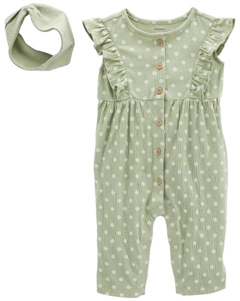 Carter's Baby 2-Piece Crinkle Jersey Jumpsuit & Headwrap Set