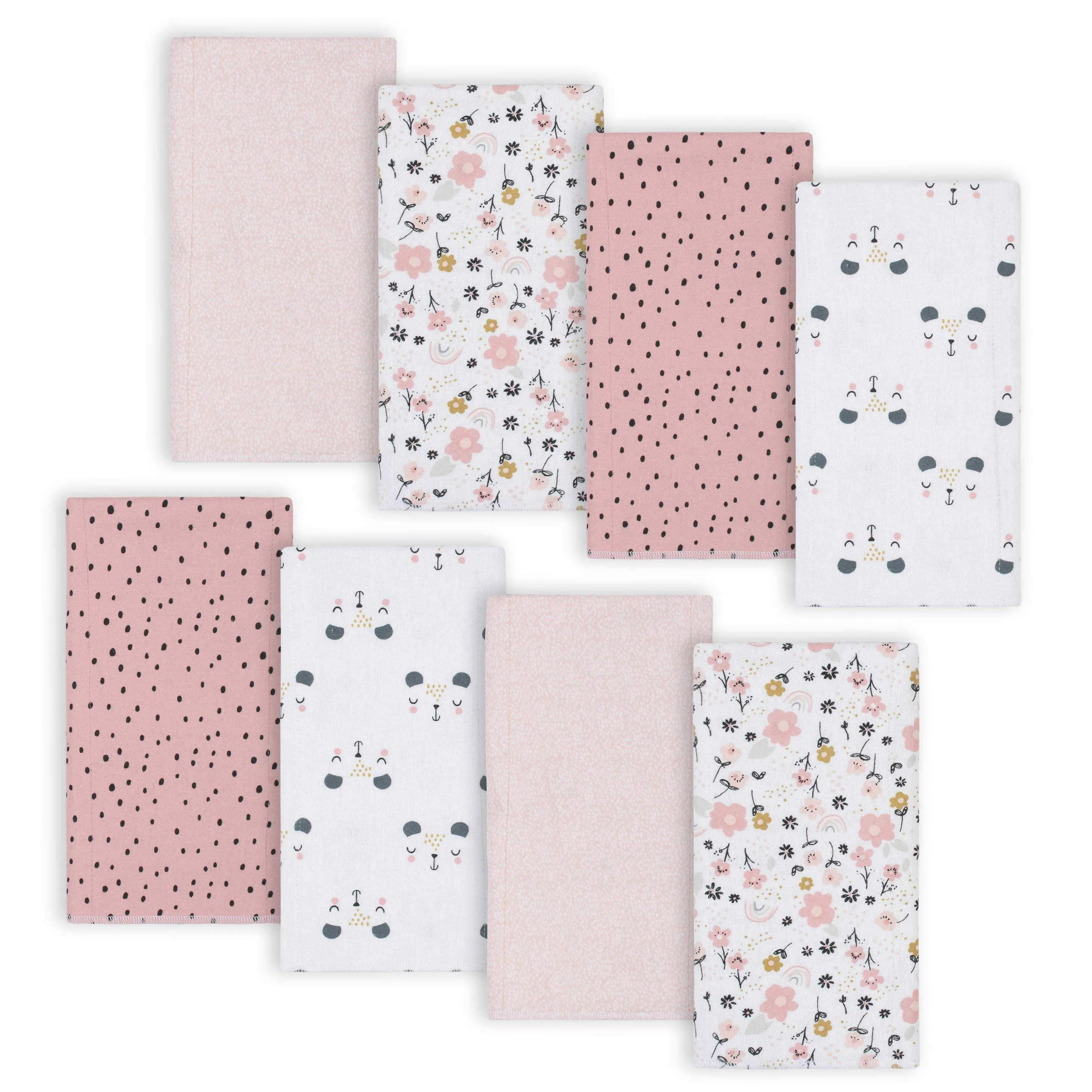 8-Pack Baby Girls Bear Flannel Burp Cloths