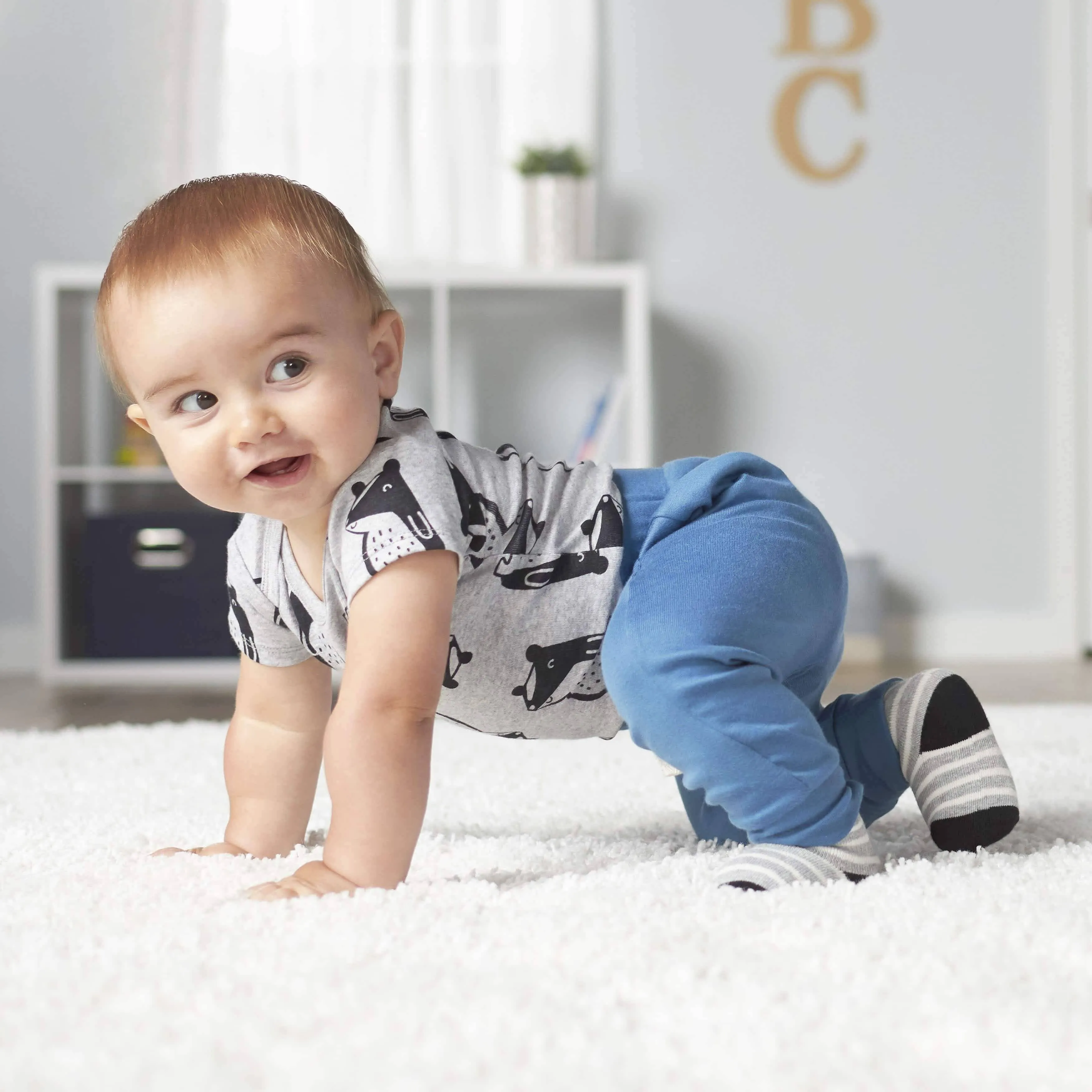 5-Pack Baby Boys Comfy Stretch Badger Short Sleeve Onesies Bodysuits